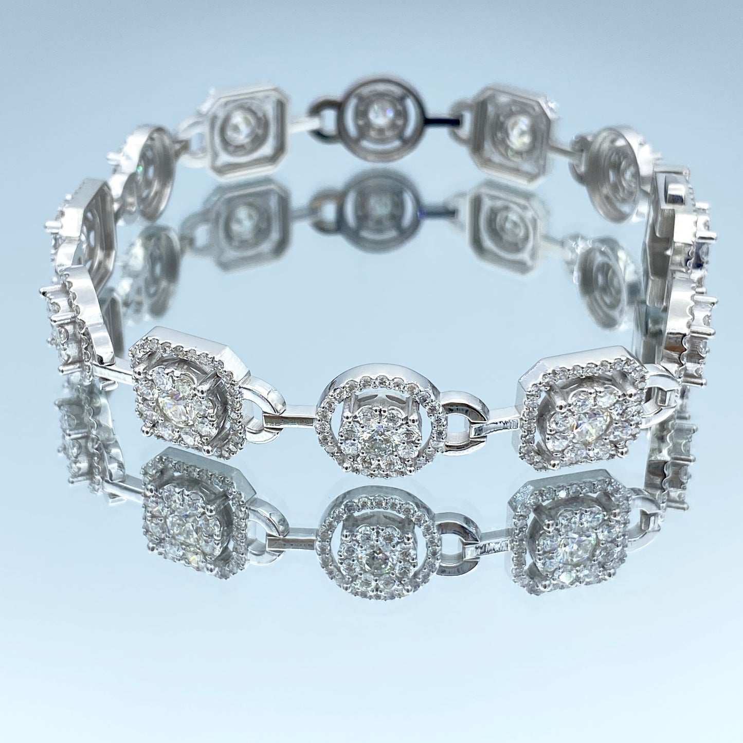 Diamond Halo Statement Bracelet in 14K White Gold - L and L Jewelry