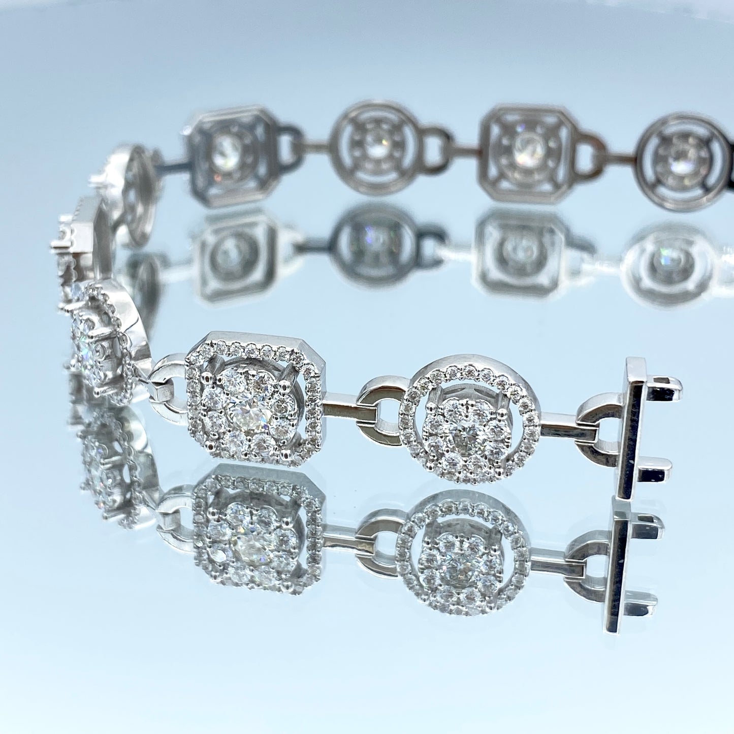 Diamond Halo Statement Bracelet in 14K White Gold - L and L Jewelry