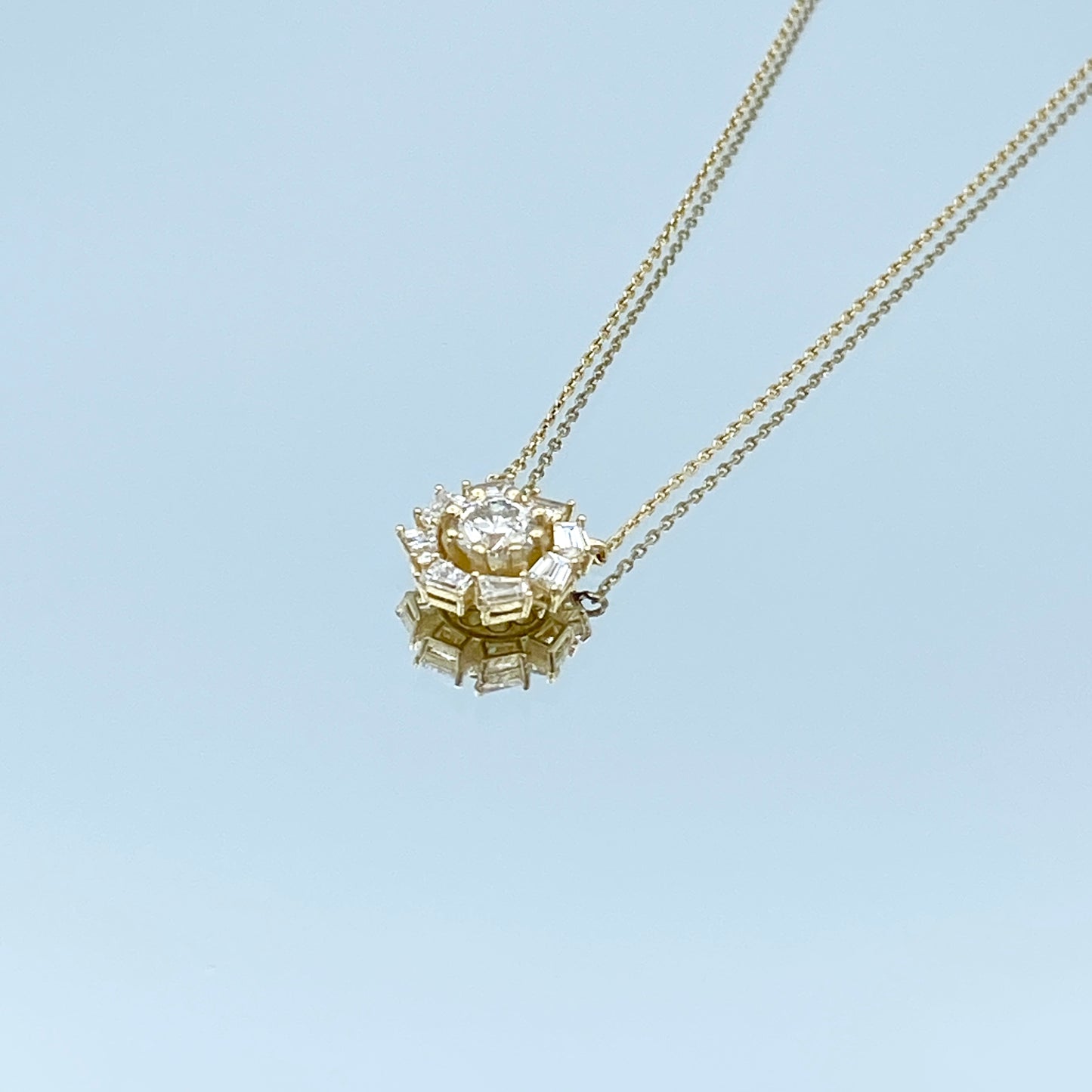 Floral Design Diamond Pendant Necklace in 14 Yellow Gold - L and L Jewelry