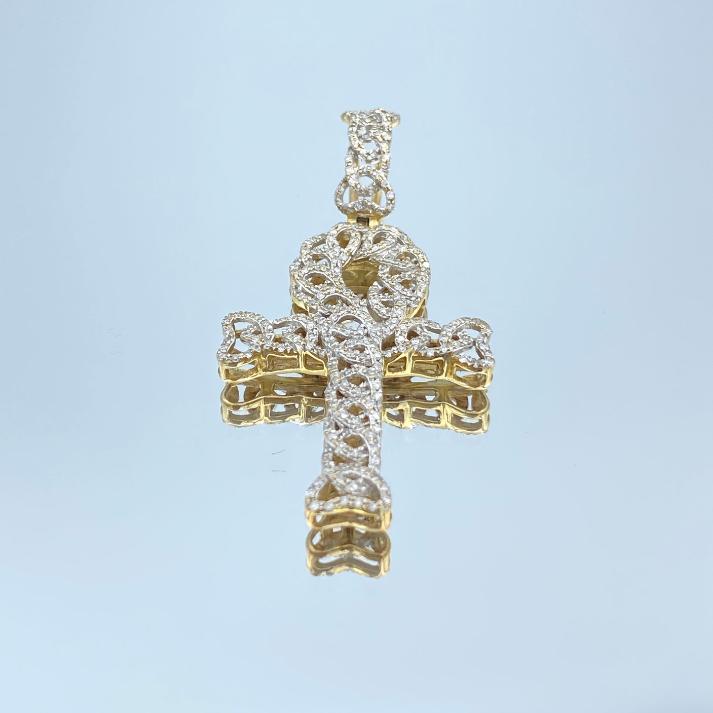 Ankh Symbol Pave Diamond Pendant Necklace in 14K Yellow Gold - L and L Jewelry
