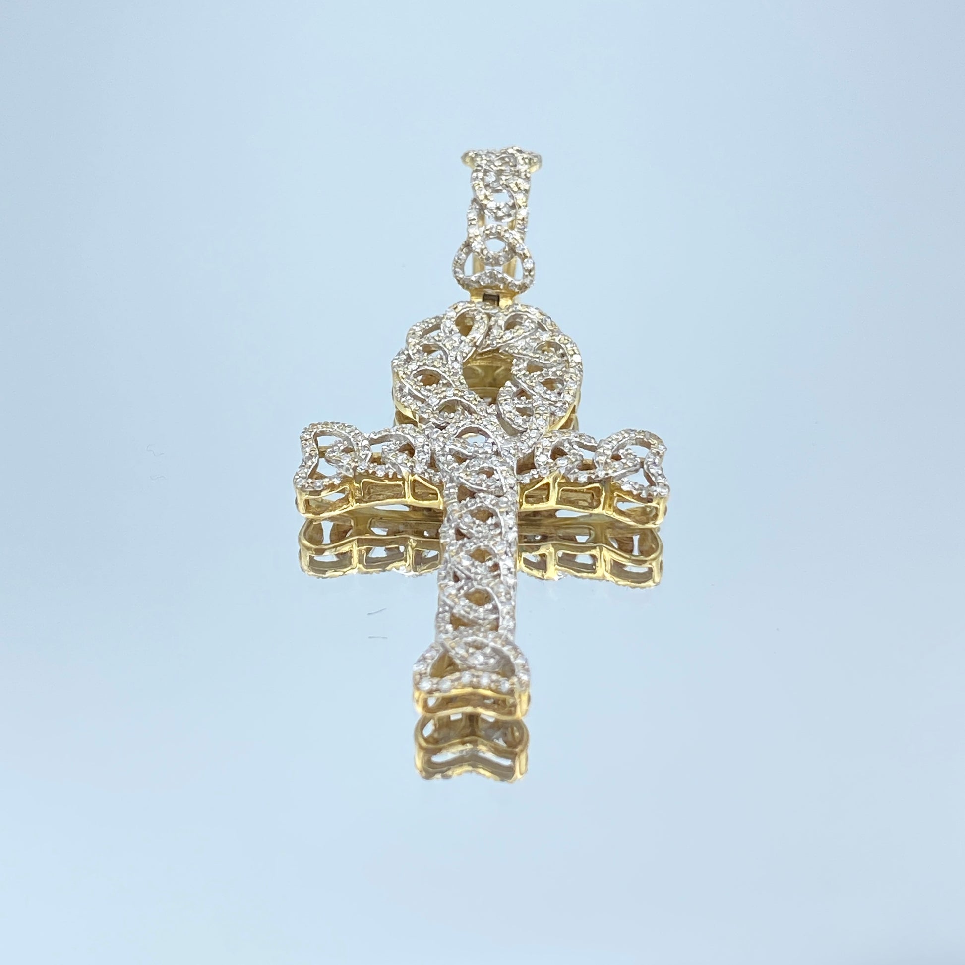Ankh Symbol Pave Diamond Pendant Necklace in 14K Yellow Gold - L and L Jewelry