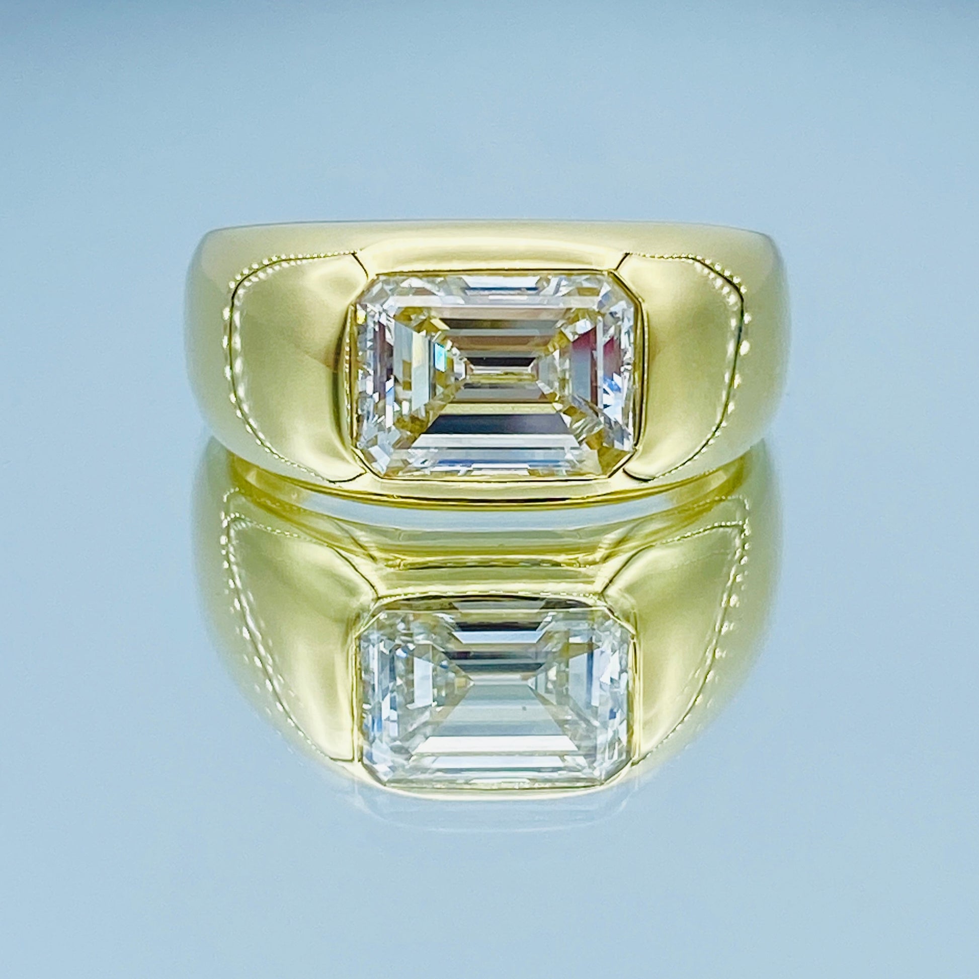 Burnish Setting Emerald-Cut Diamond Ring in 18K Yellow Gold - L and L Jewelry