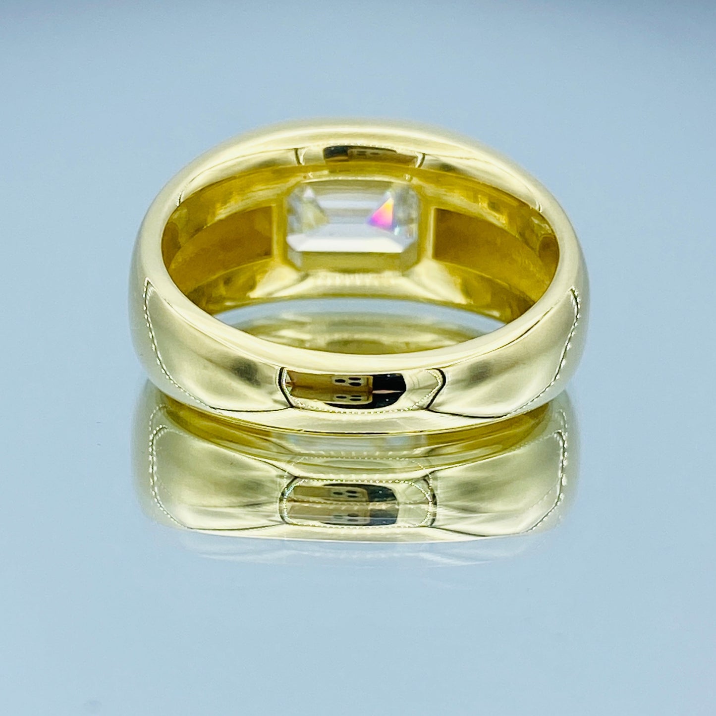 Burnish Setting Emerald-Cut Diamond Ring in 18K Yellow Gold - L and L Jewelry
