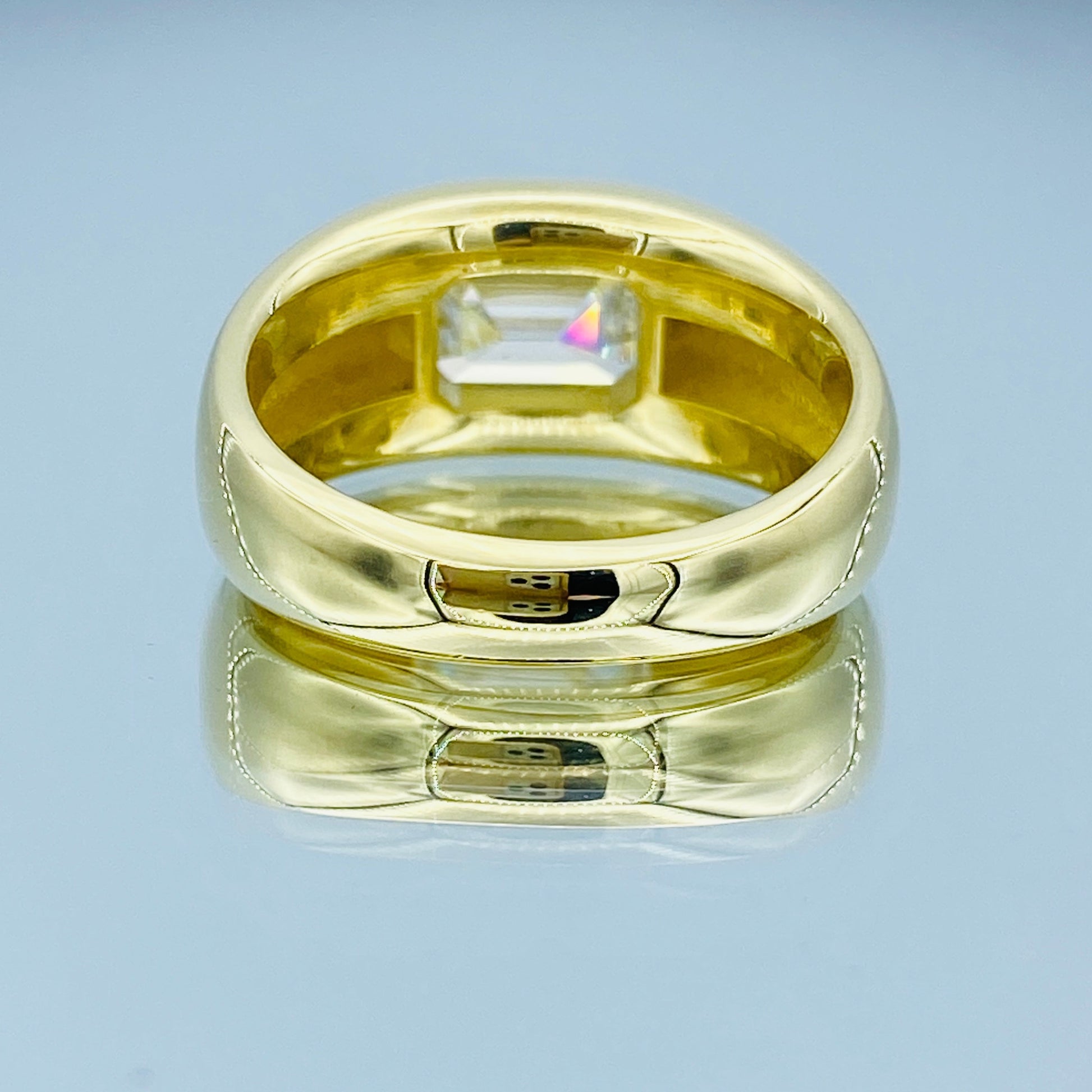Burnish Setting Emerald-Cut Diamond Ring in 18K Yellow Gold - L and L Jewelry