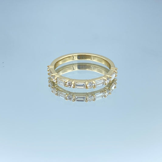 Alternating Baguette-Cut and Round Brilliant-Cut Diamonds Halfway Eternity Ring in 14K Yellow Gold - L and L Jewelry