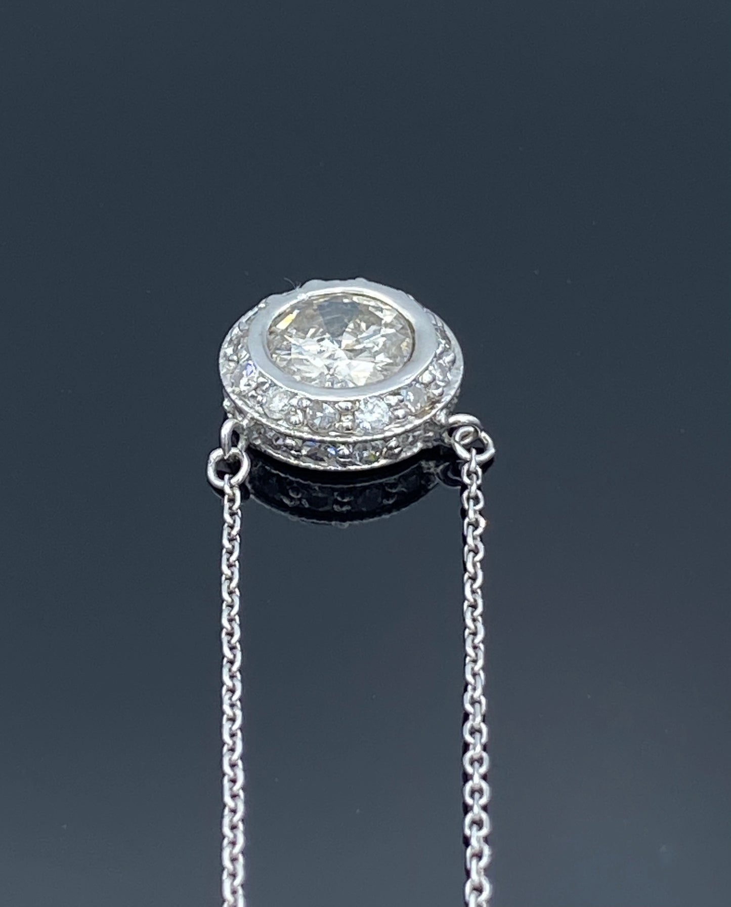 Halo Bezel-Set Round-Cut Diamond Pendant in 14K White Gold - L and L Jewelry