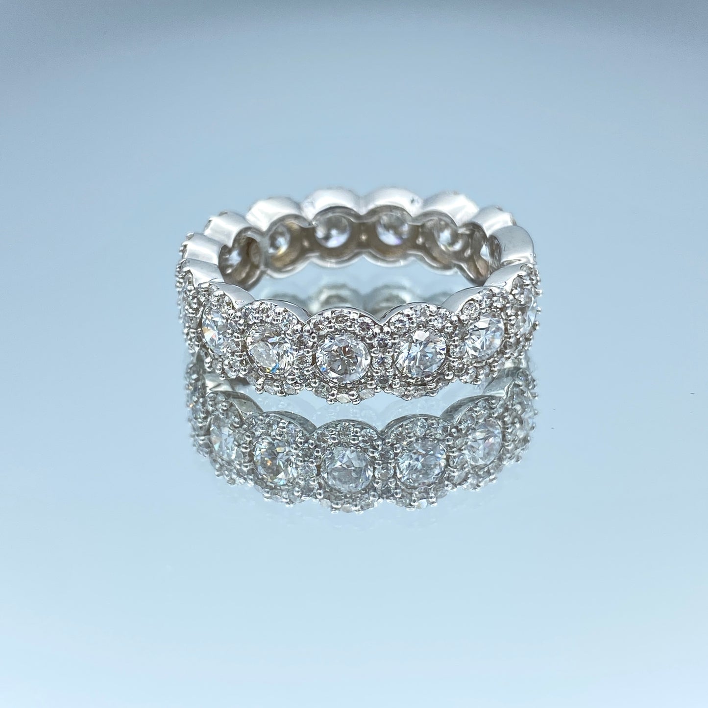 Halo Round Brilliant-Cut Diamond Eternity Ring in 14K White Gold - L and L Jewelry