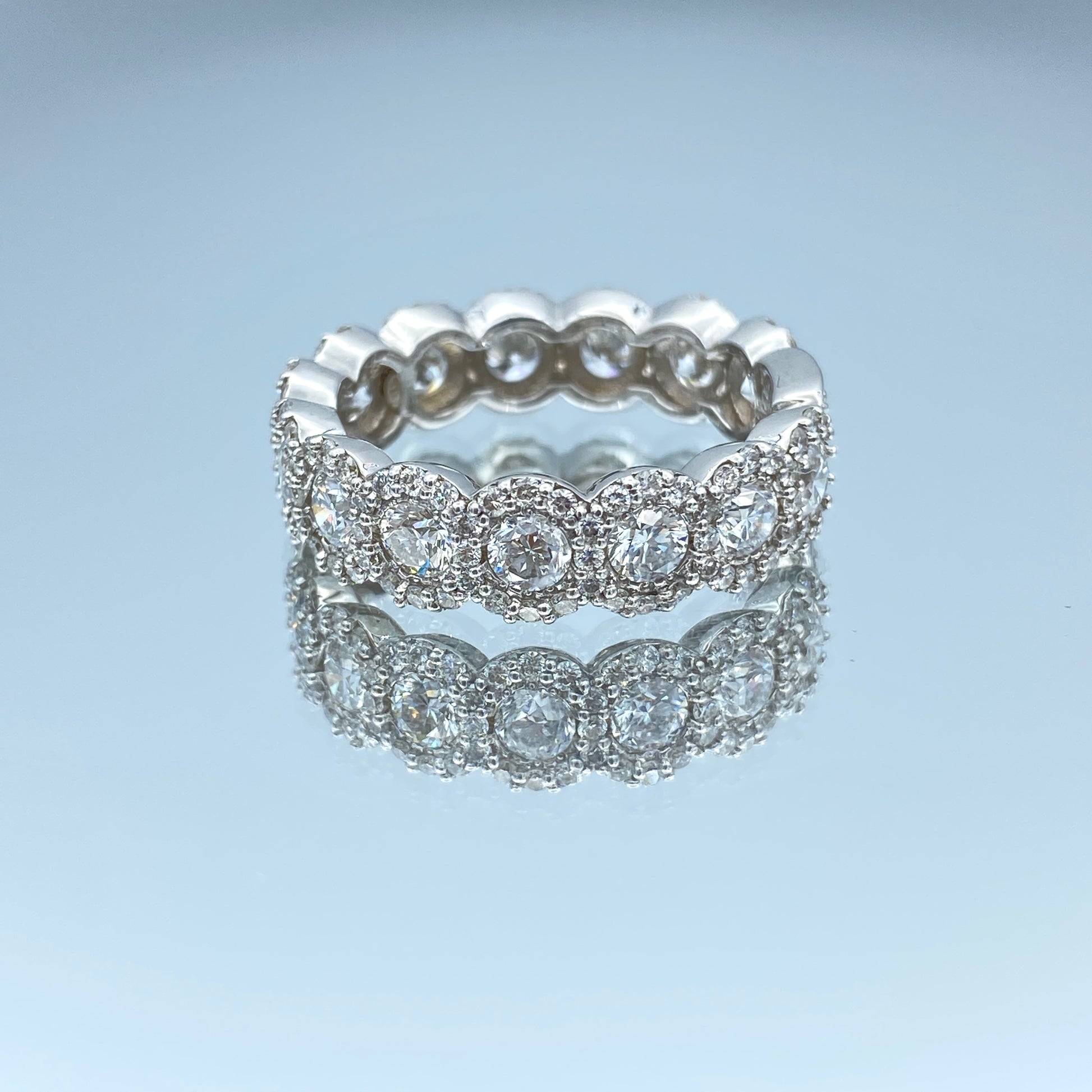 Halo Round Brilliant-Cut Diamond Eternity Ring in 14K White Gold - L and L Jewelry