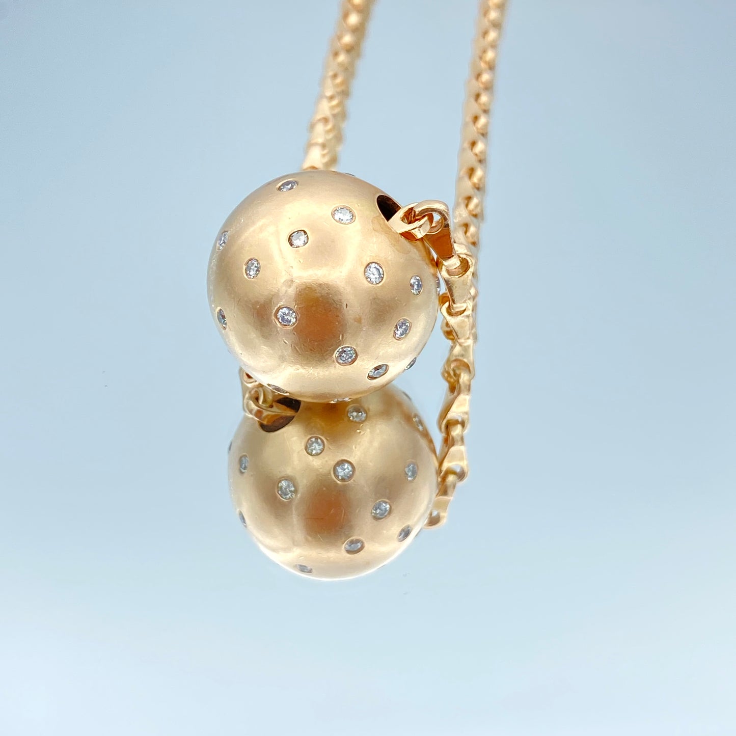 Ball Shape Burnished Diamond Necklace in 14K Rose Gold - L and L Jewelry