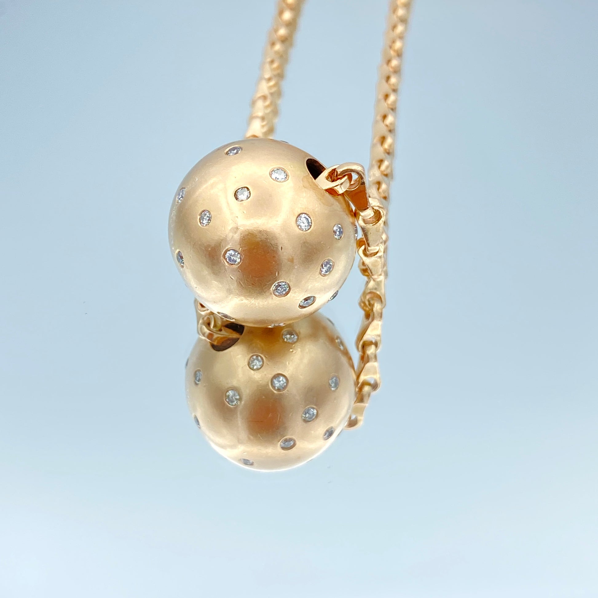 Ball Shape Burnished Diamond Necklace in 14K Rose Gold - L and L Jewelry