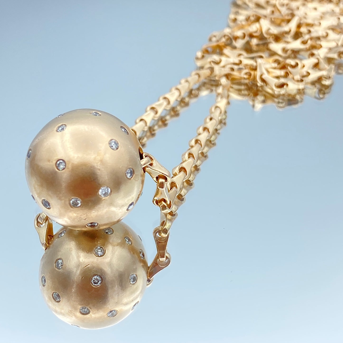 Ball Shape Burnished Diamond Necklace in 14K Rose Gold - L and L Jewelry