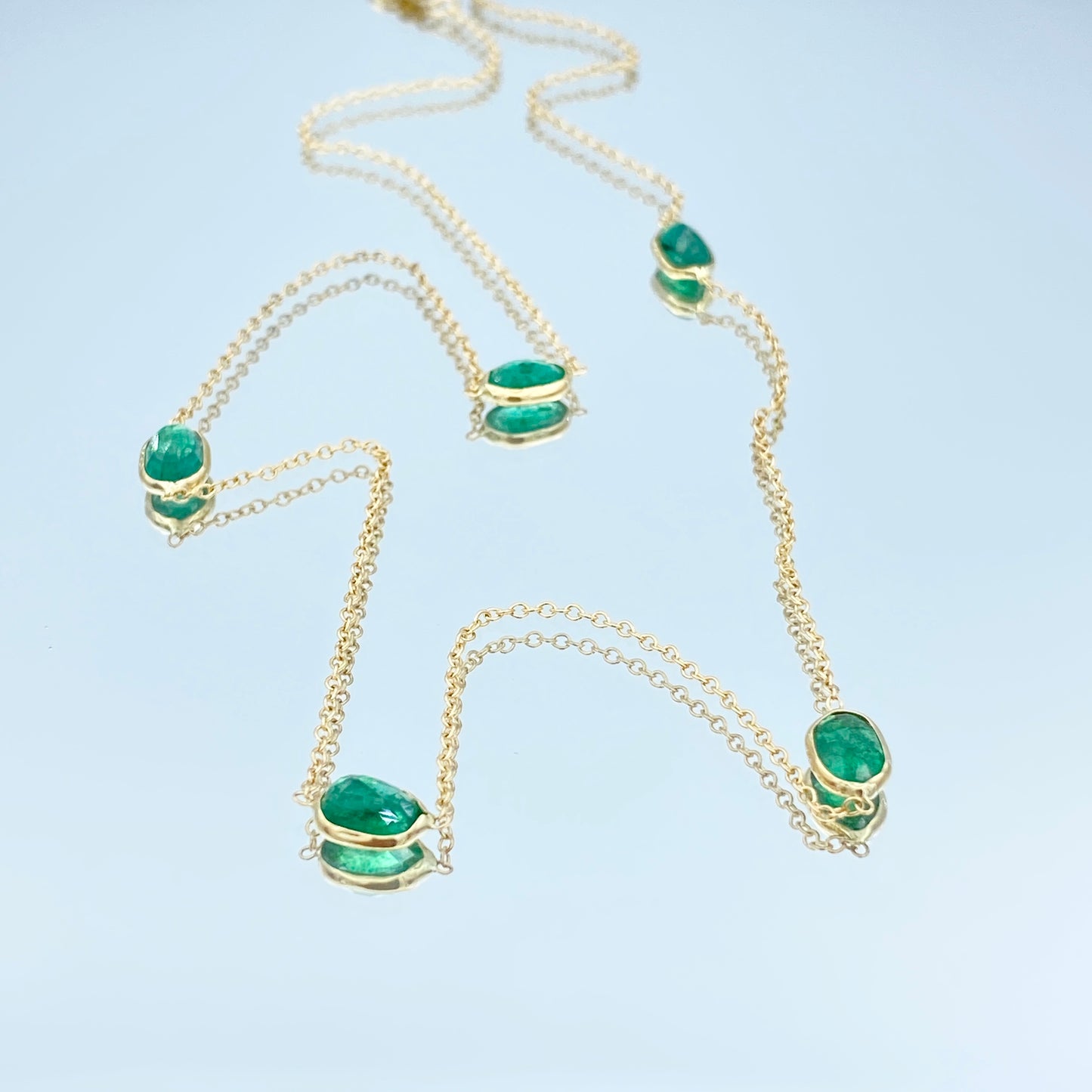 Bezel-Set Emerald Stationary Necklace in 14K Yellow Gold - L and L Jewelry