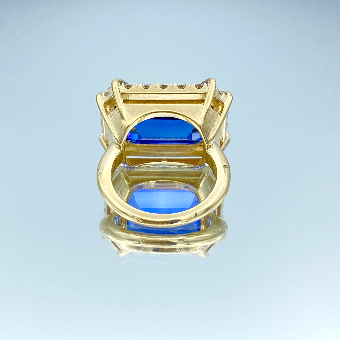 Blue Sapphire Halo Ring in 14K Yellow Gold - L and L Jewelry
