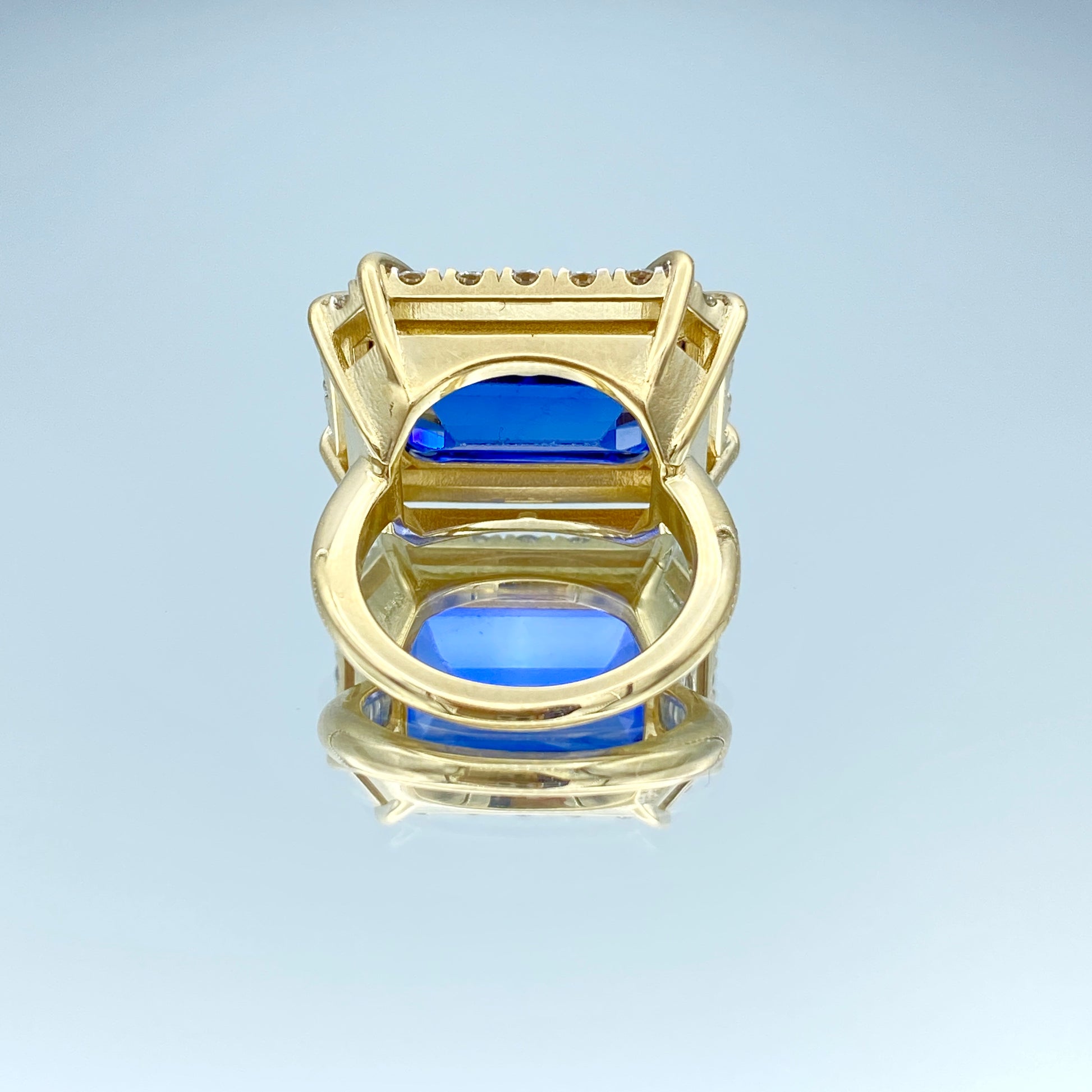 Blue Sapphire Halo Ring in 14K Yellow Gold - L and L Jewelry