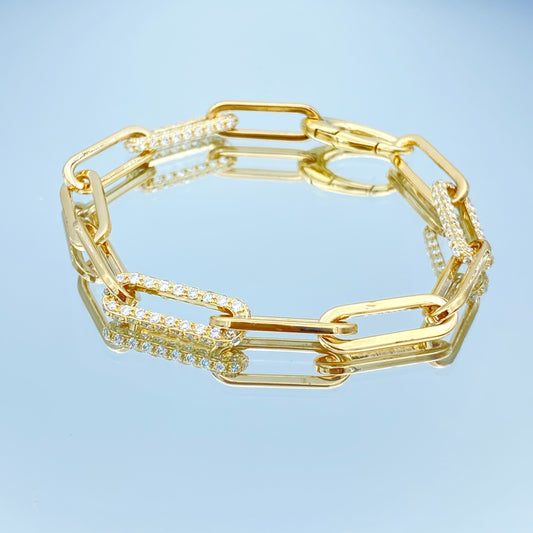 Diamond Paperclip Link Bracelet in 14K Yellow Gold - L and L Jewelry