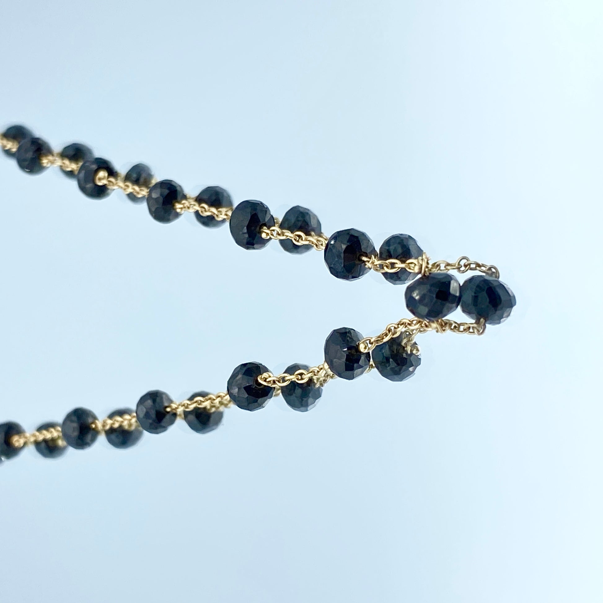 Black Diamond Bead Necklace in 14K Yellow Gold - L and L Jewelry