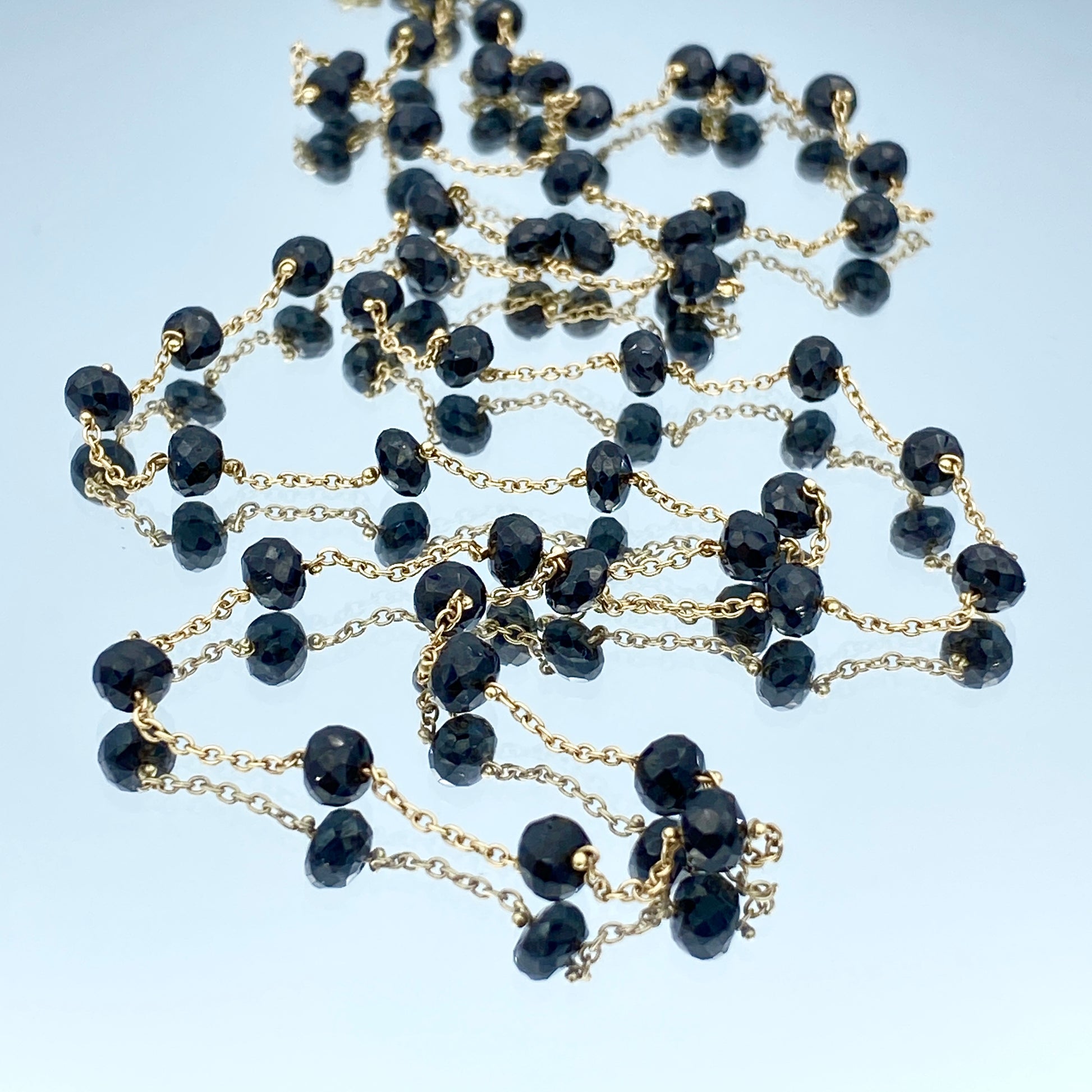 Black Diamond Bead Necklace in 14K Yellow Gold - L and L Jewelry
