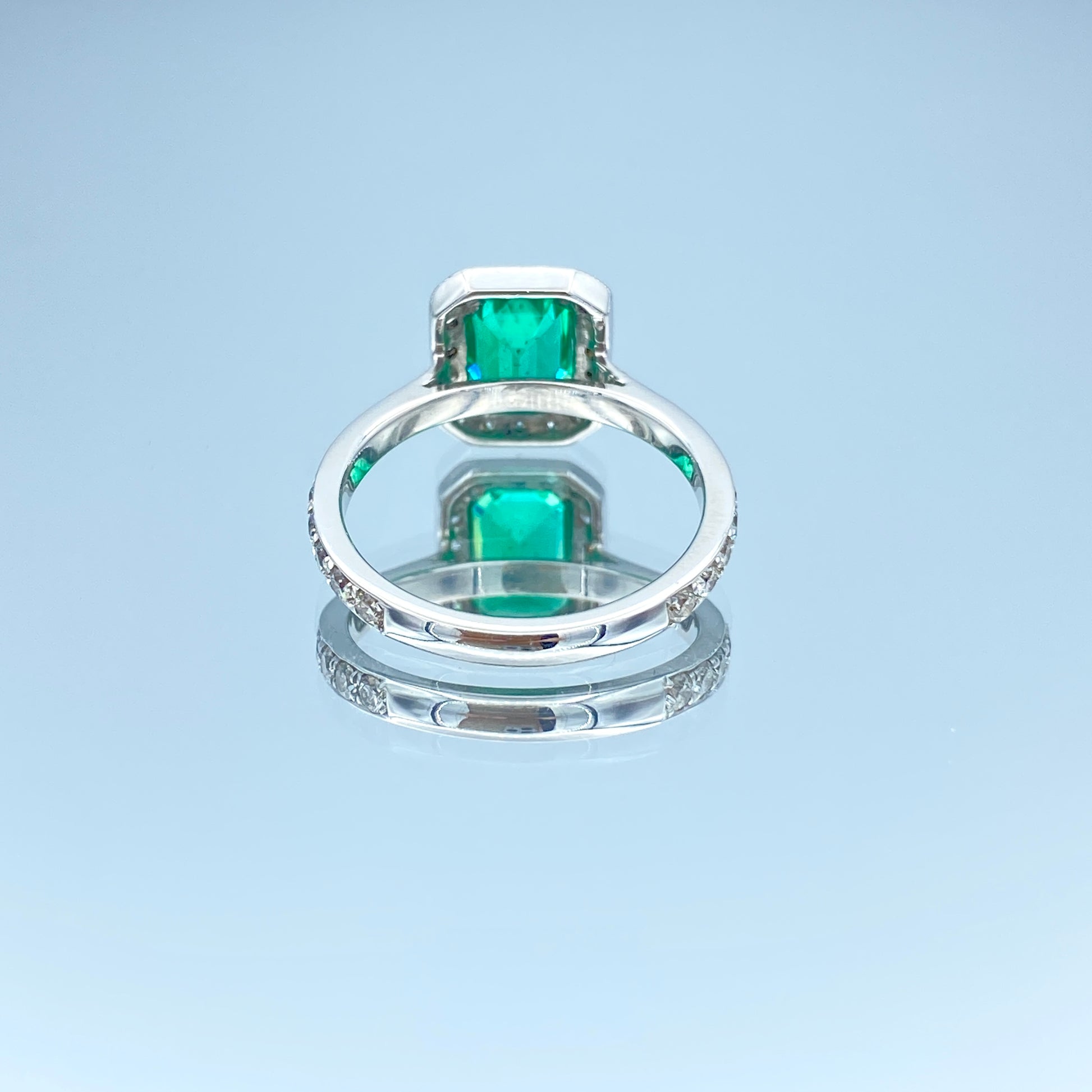 Emerald Ring with Diamond Halo in 14K White Gold - L and L Jewelry