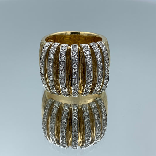 Multi Row Round Brillant-Cut Diamond Ring in 14K Yellow Gold - L and L Jewelry