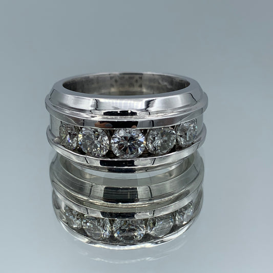 Five Stone Round Brillant-Cut Diamond Men's Wedding Ring in 14K White Gold - L and L Jewelry