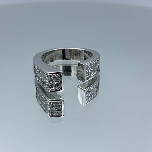 Invisible Set Princess-Cut Diamond Cuff Ring in 18K White Gold - L and L Jewelry