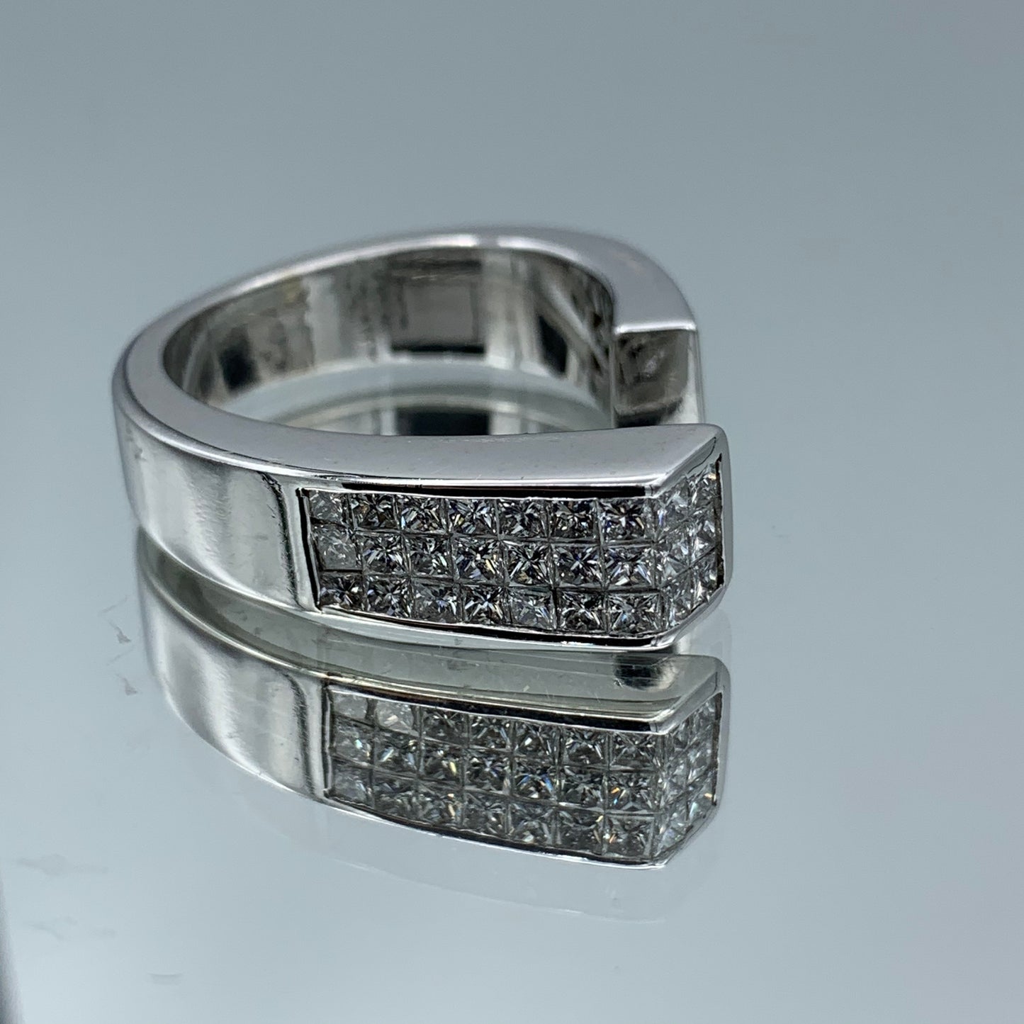 Invisible Set Princess-Cut Diamond Cuff Ring in 18K White Gold - L and L Jewelry