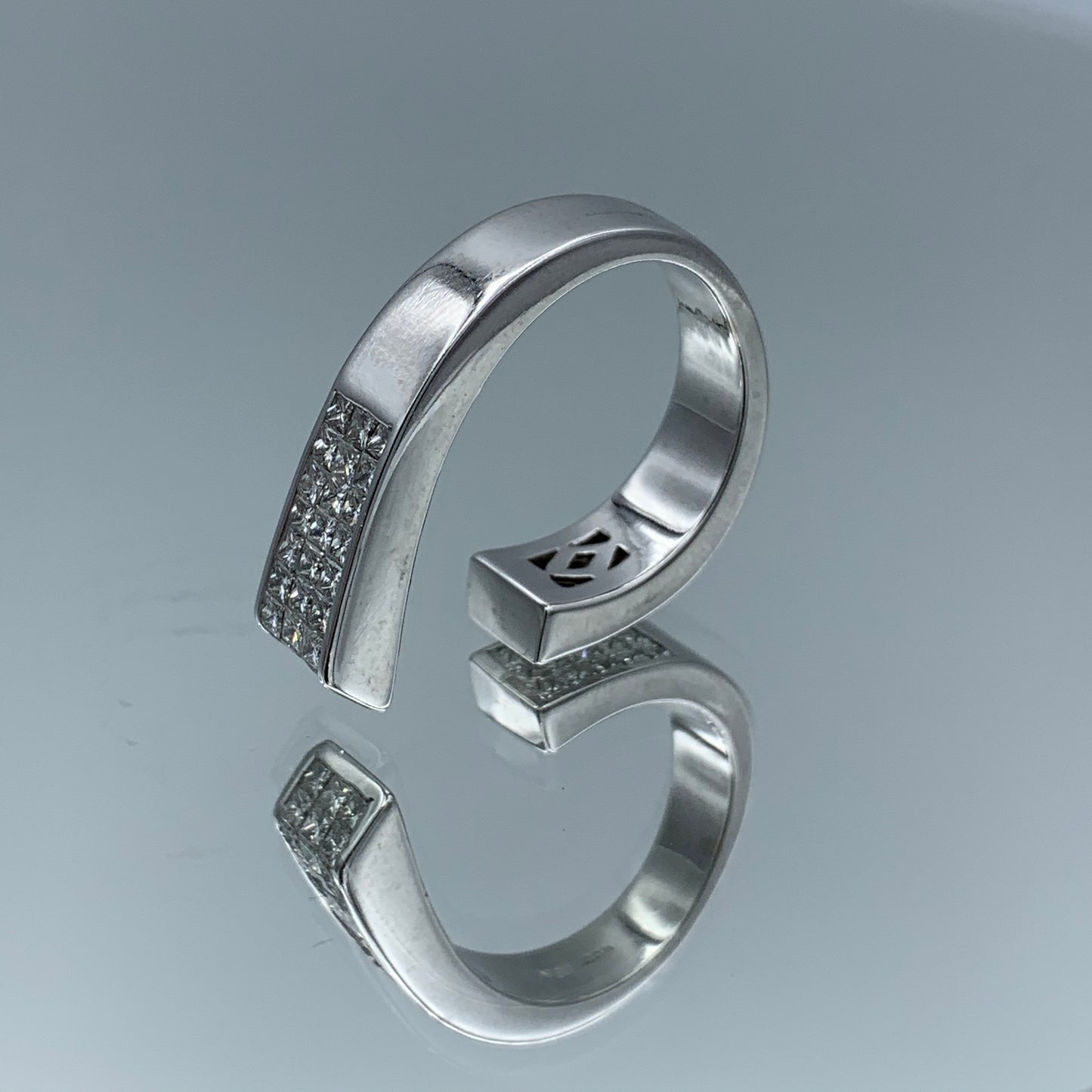Invisible Set Princess-Cut Diamond Cuff Ring in 18K White Gold - L and L Jewelry