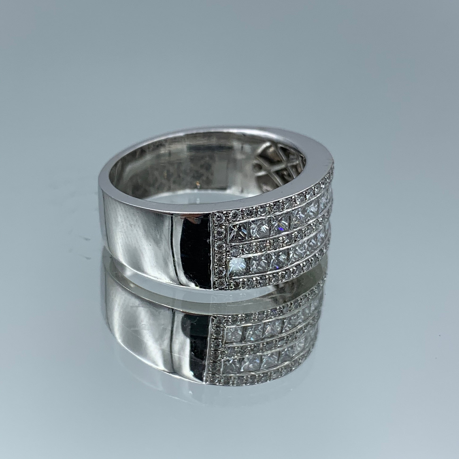 Channel Set Princess-Cut and Round Brilliant-Cut Diamonds Ring in 18K White Gold - L and L Jewelry