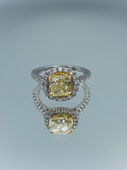 Cushion-Cut Halo Canary Yellow Diamond Engagement Ring in 14K White Gold - L and L Jewelry