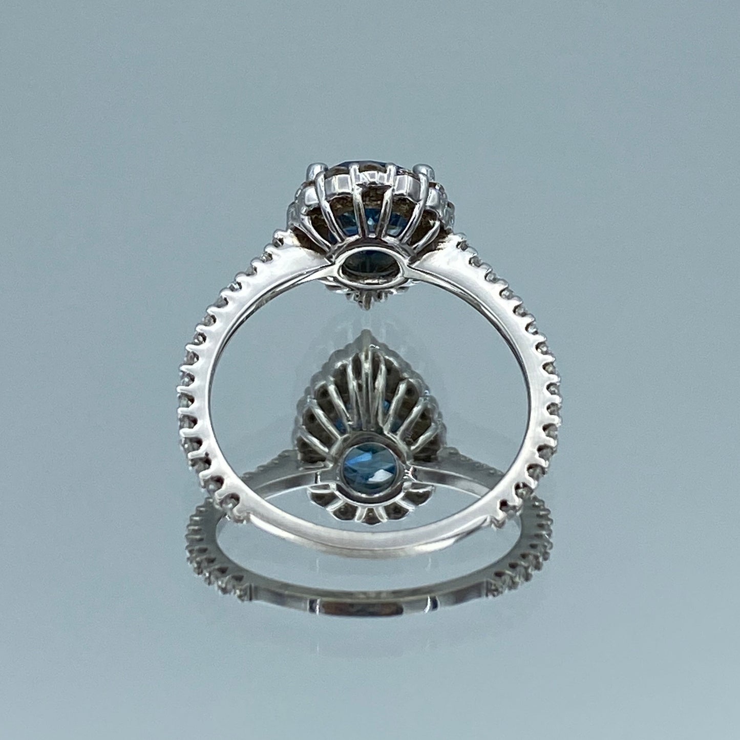 Pear-Shaped Blue Diamond Halo Ring in 14K White Gold - L and L Jewelry
