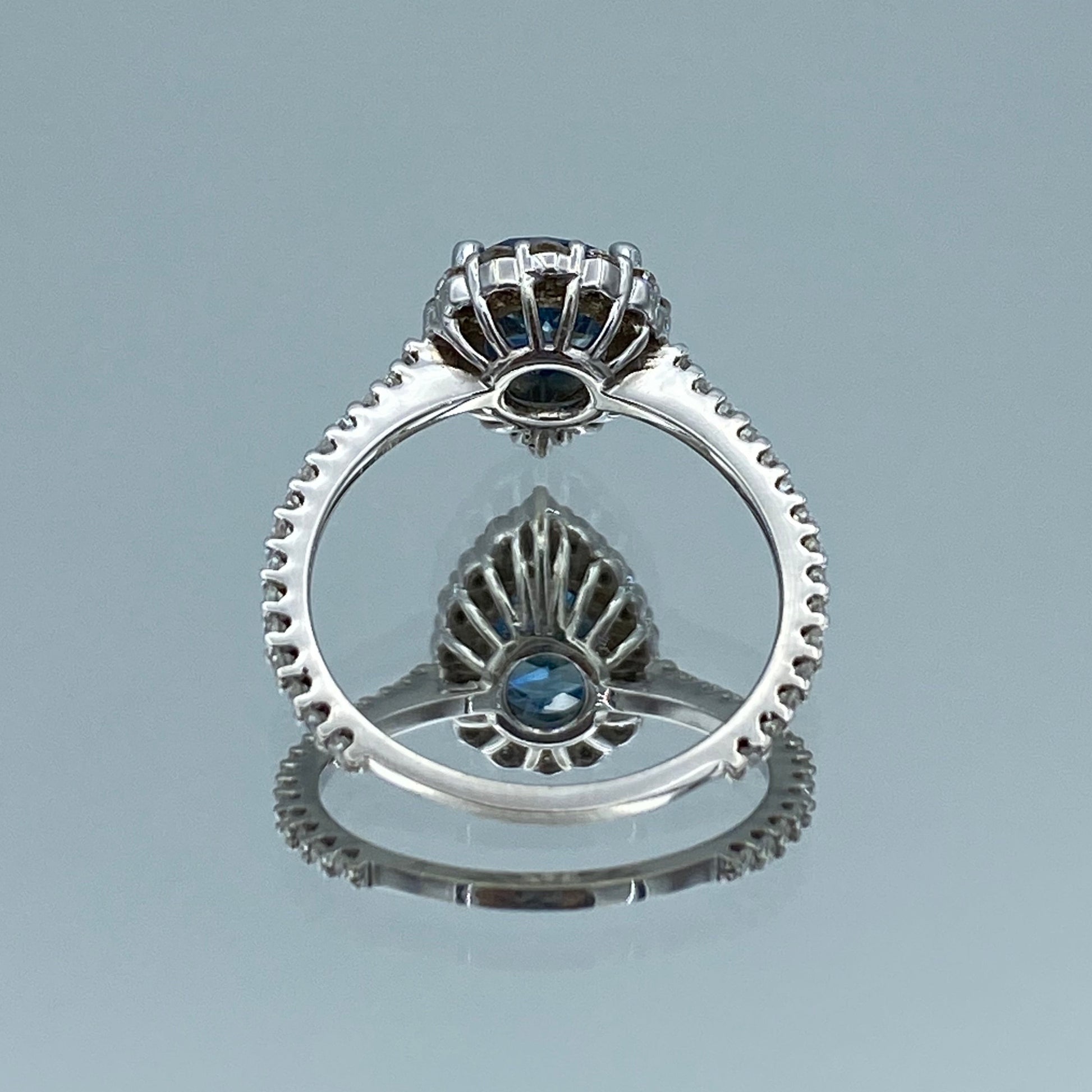 Pear-Shaped Blue Diamond Halo Ring in 14K White Gold - L and L Jewelry