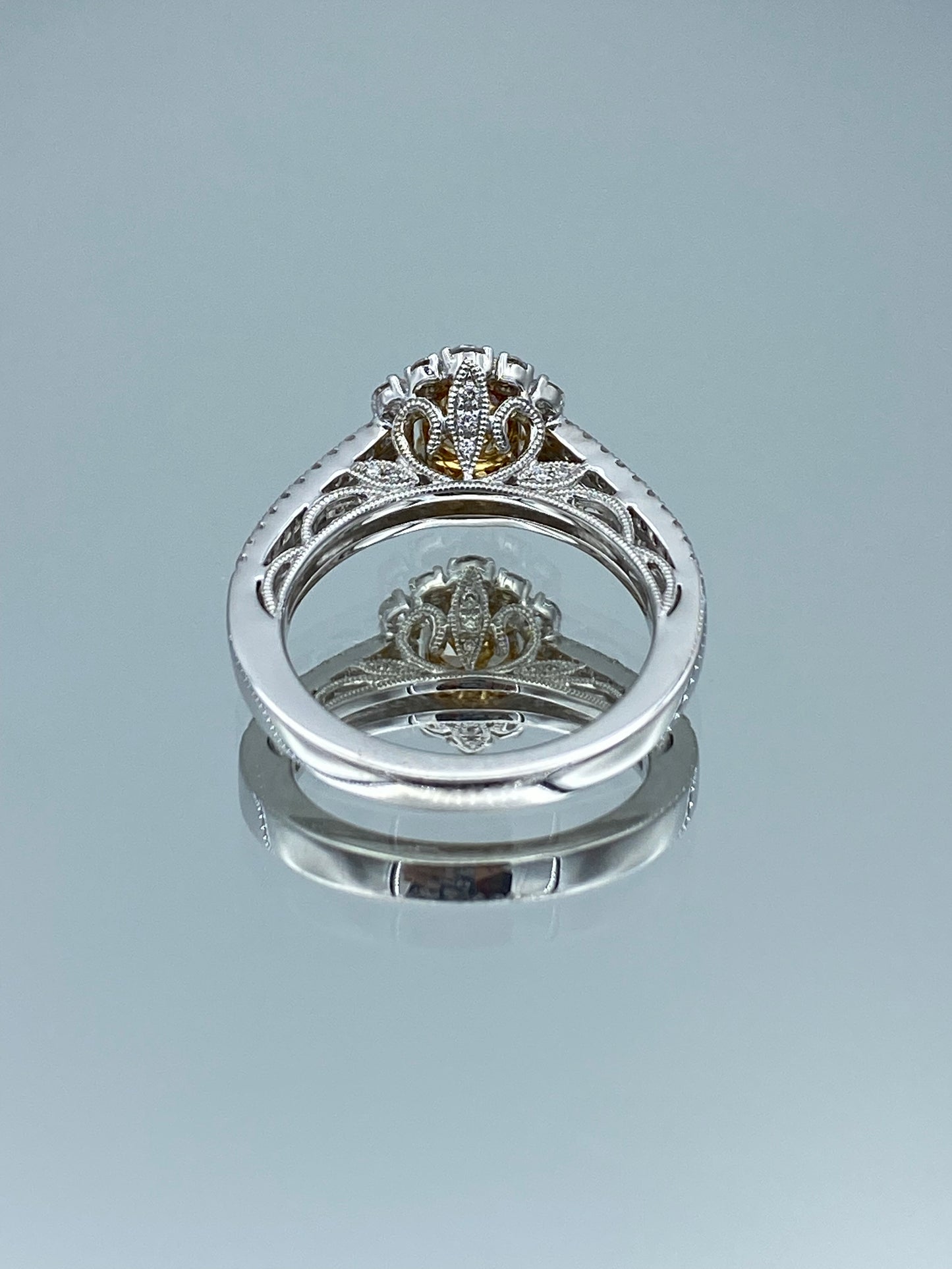 Vintage Look Halo Oval-Cut Yellow Diamond Ring in 18K White Gold - L and L Jewelry