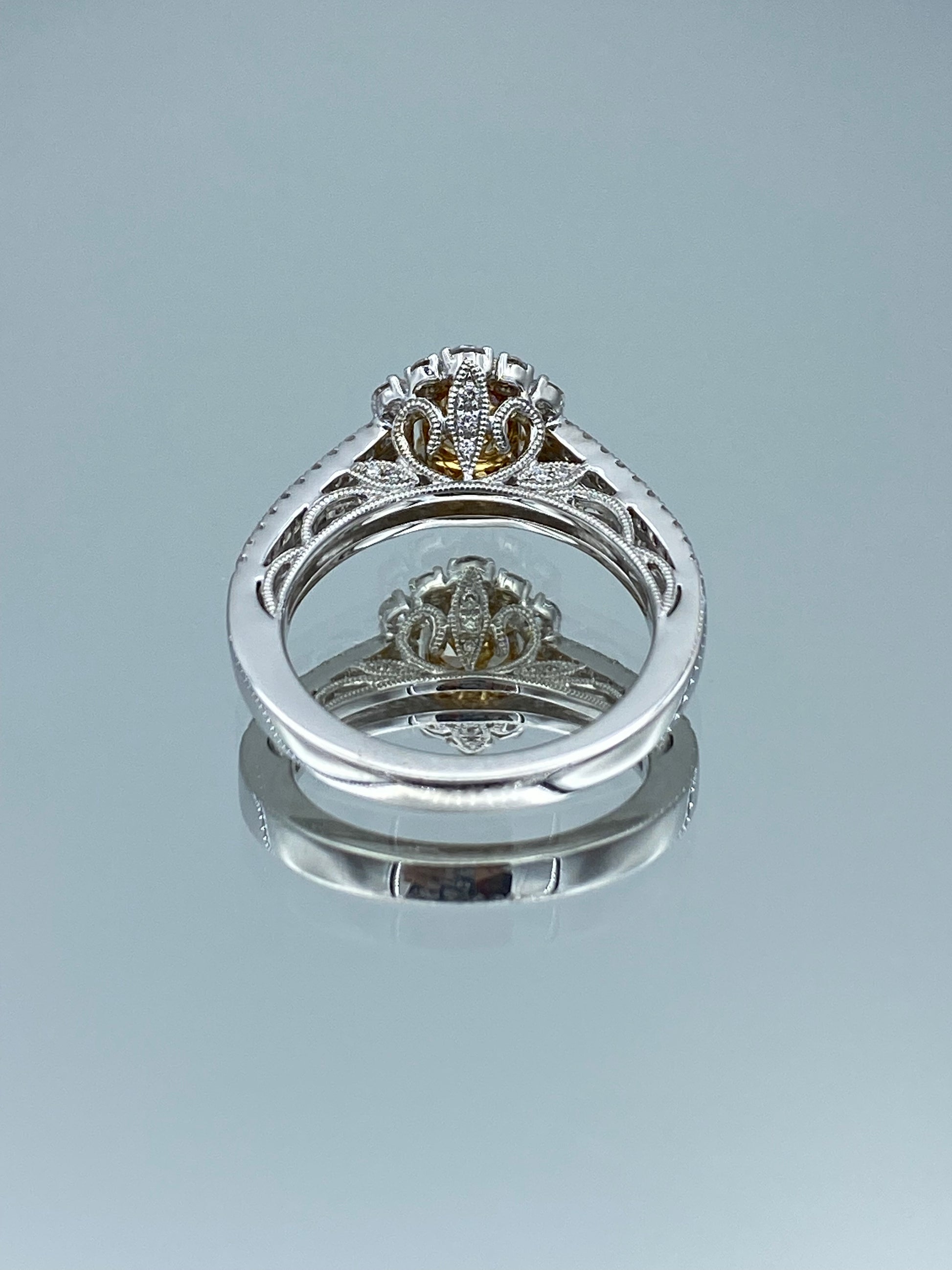 Vintage Look Halo Oval-Cut Yellow Diamond Ring in 18K White Gold - L and L Jewelry