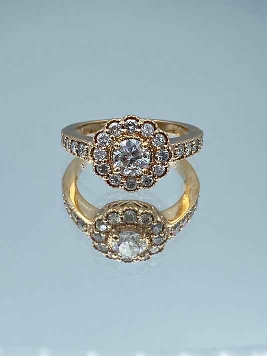 Floral Halo Round-Cut Diamond Engagement Ring in 14K Rose Gold - L and L Jewelry