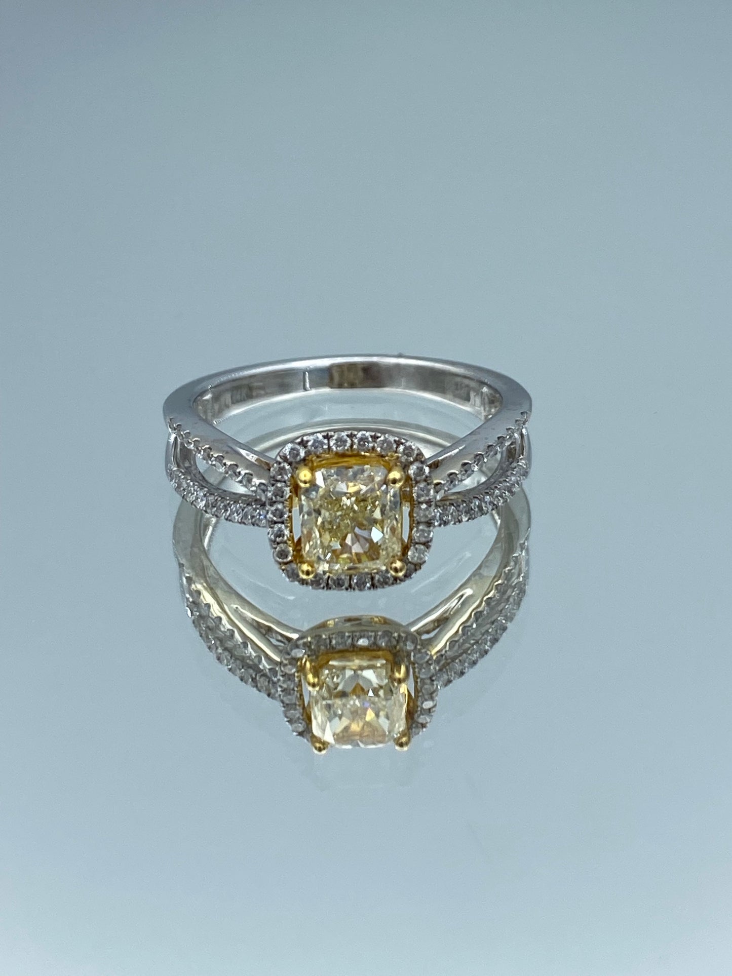 Split Shank Halo Cushion-Cut Diamond Engagement Ring in 14K White Gold - L and L Jewelry