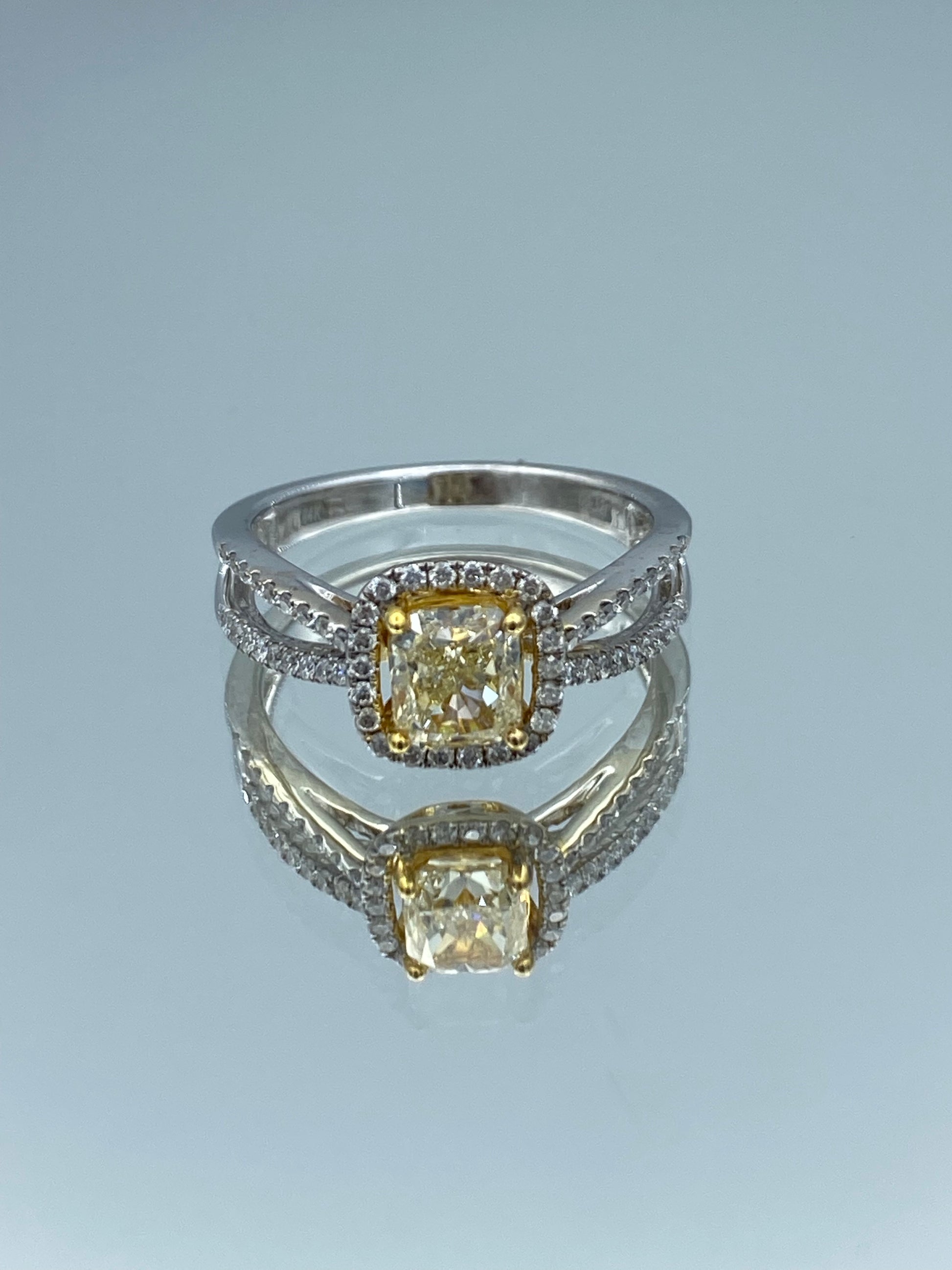 Split Shank Halo Cushion-Cut Diamond Engagement Ring in 14K White Gold - L and L Jewelry