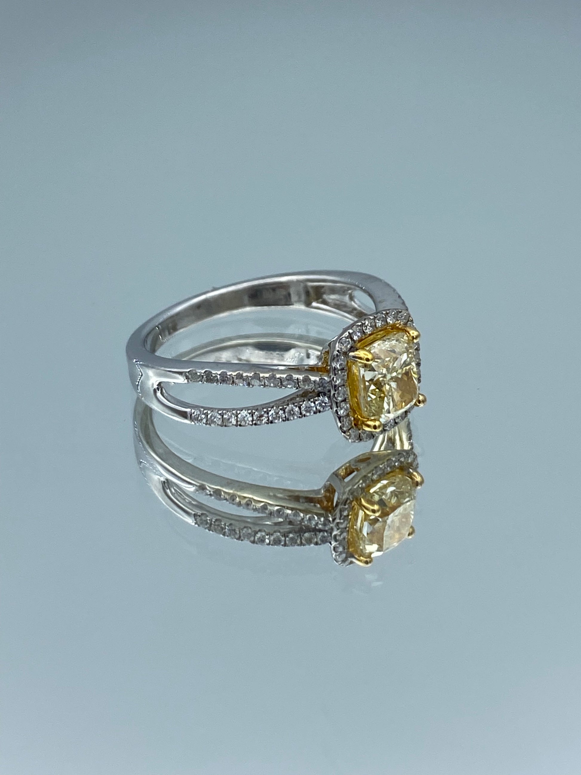 Split Shank Halo Cushion-Cut Diamond Engagement Ring in 14K White Gold - L and L Jewelry