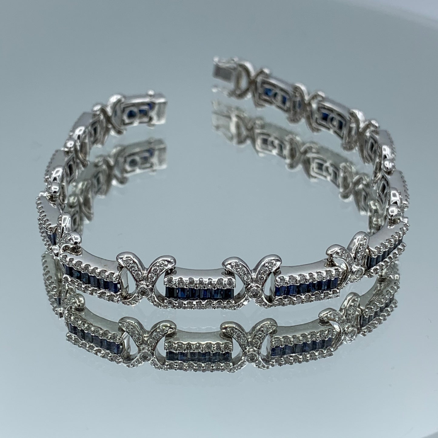 Blue Sapphire and Diamond Bracelet in 18K White Gold - L and L Jewelry