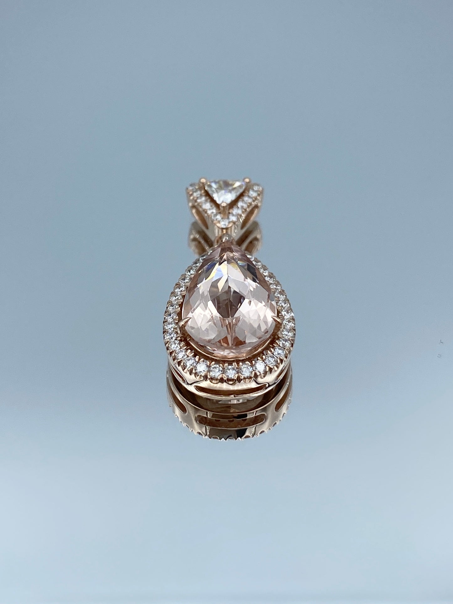Morganite Teardrop Pendant with Diamond Halo in 14K Rose Gold - L and L Jewelry