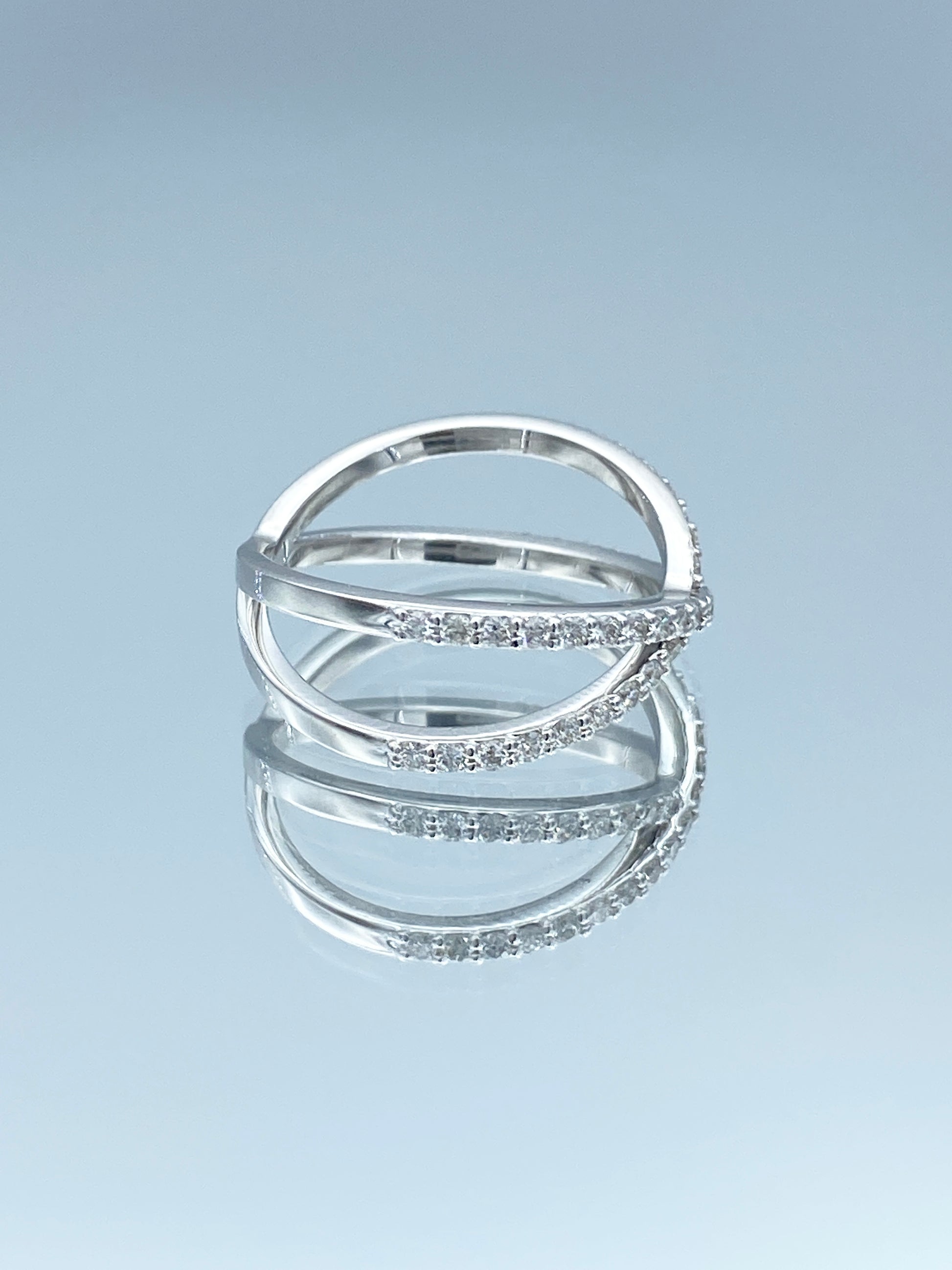 Round Brilliant-Cut Diamond X Ring in 14K White Gold - L and L Jewelry