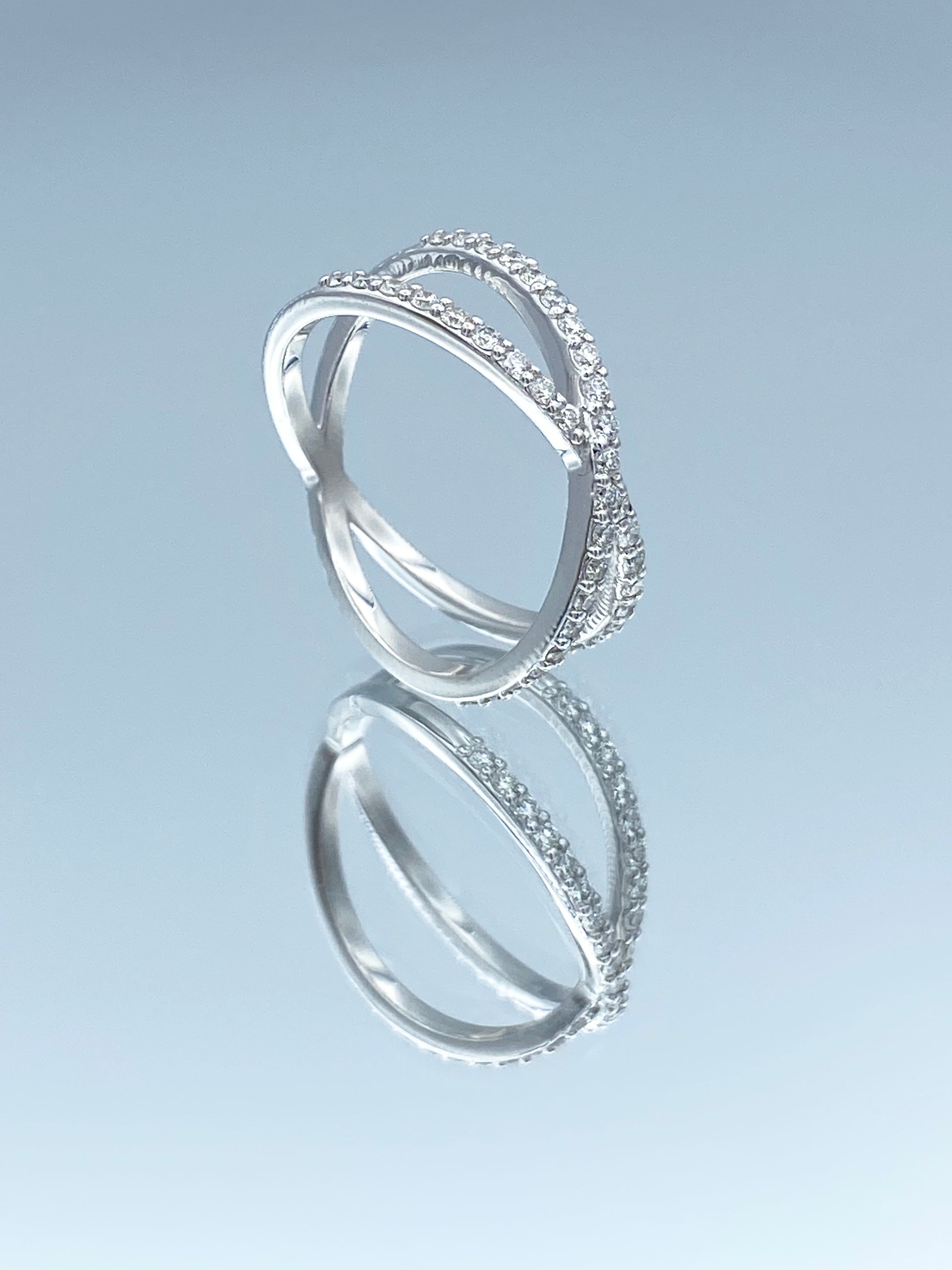 Round Brilliant-Cut Diamond X Ring in 14K White Gold - L and L Jewelry