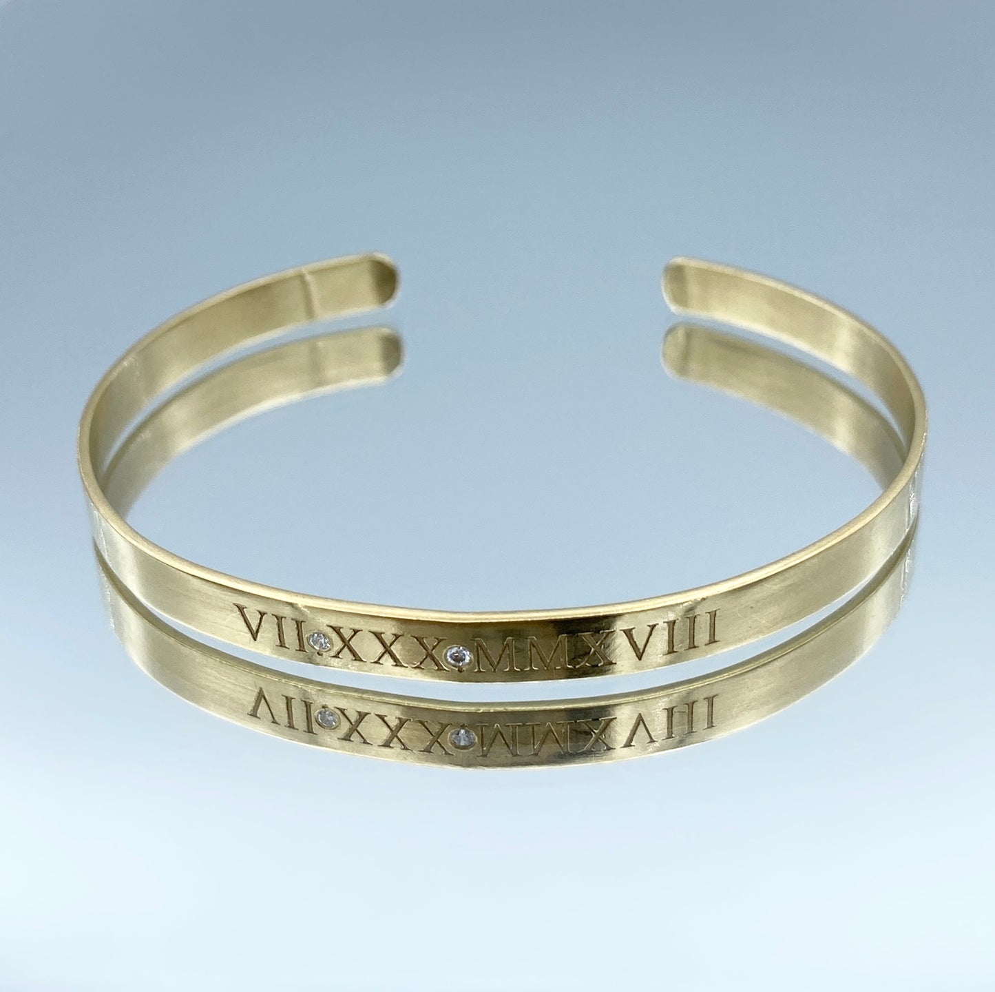 Roman Numeral Cuff Bracelet with a Diamond in 14K Yellow Gold - L and L Jewelry
