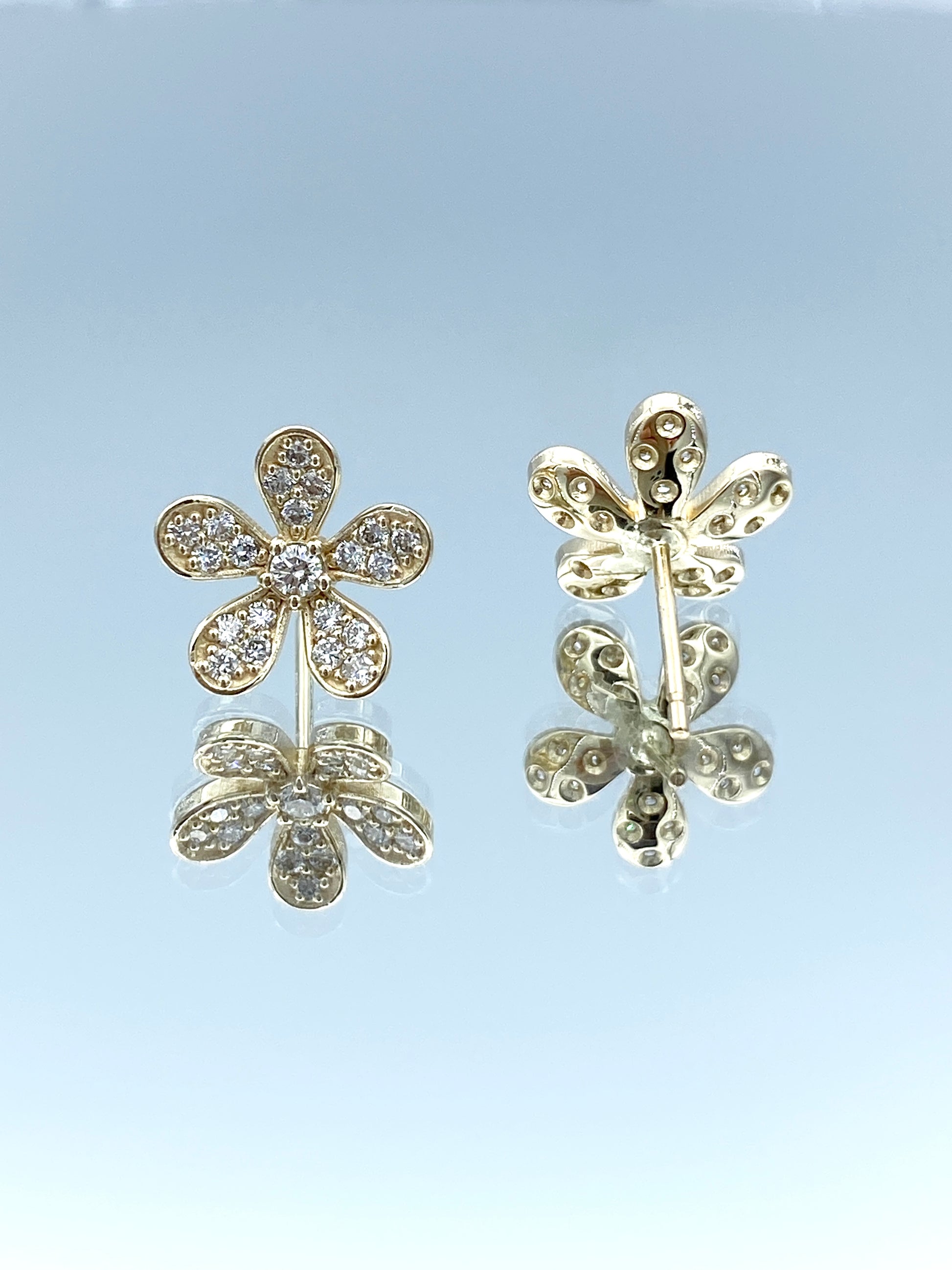 Floral Shape Diamond Stud Earrings in 14K Yellow Gold - L and L Jewelry