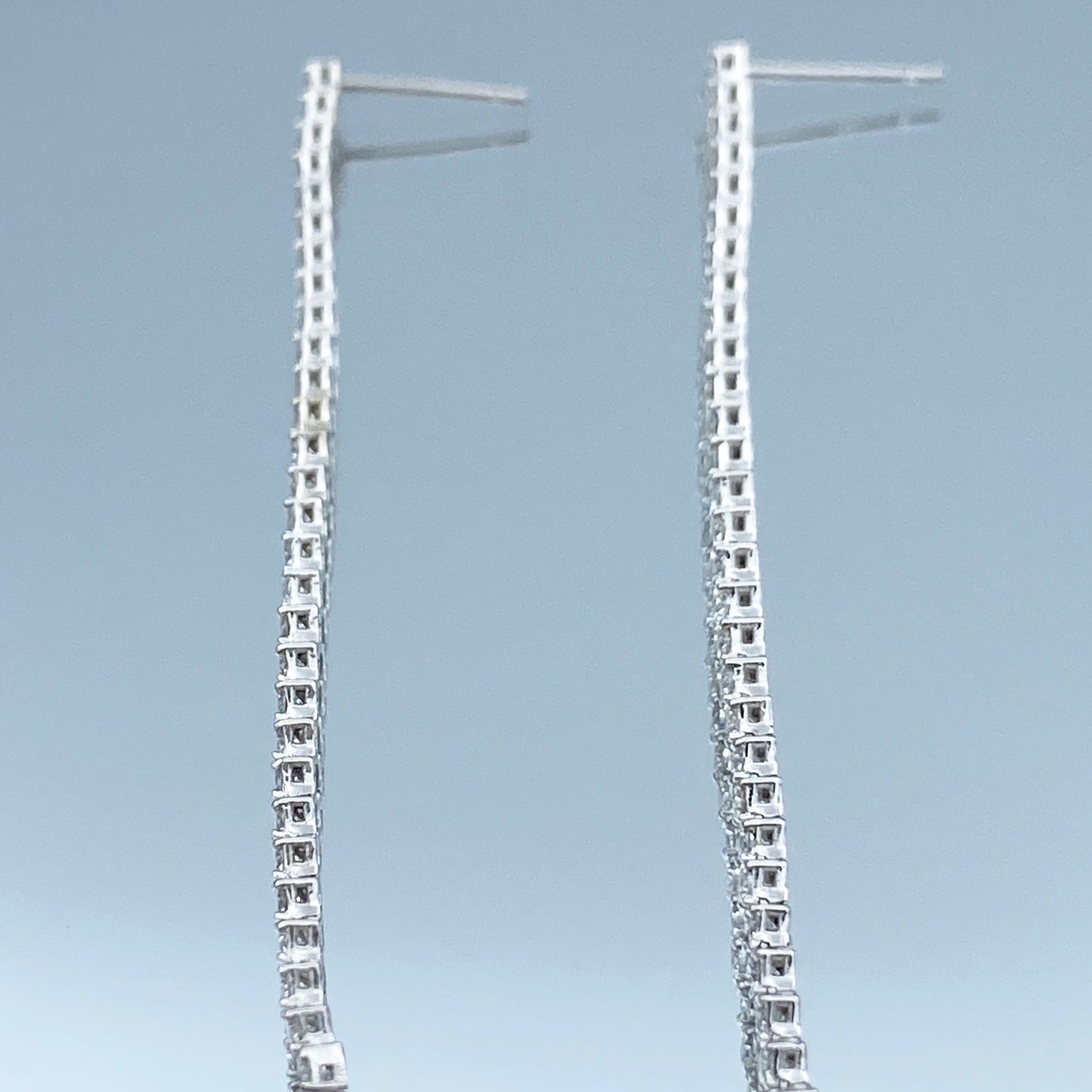 Diamond Long Linear Drop Earrings in 14K White Gold - L and L Jewelry