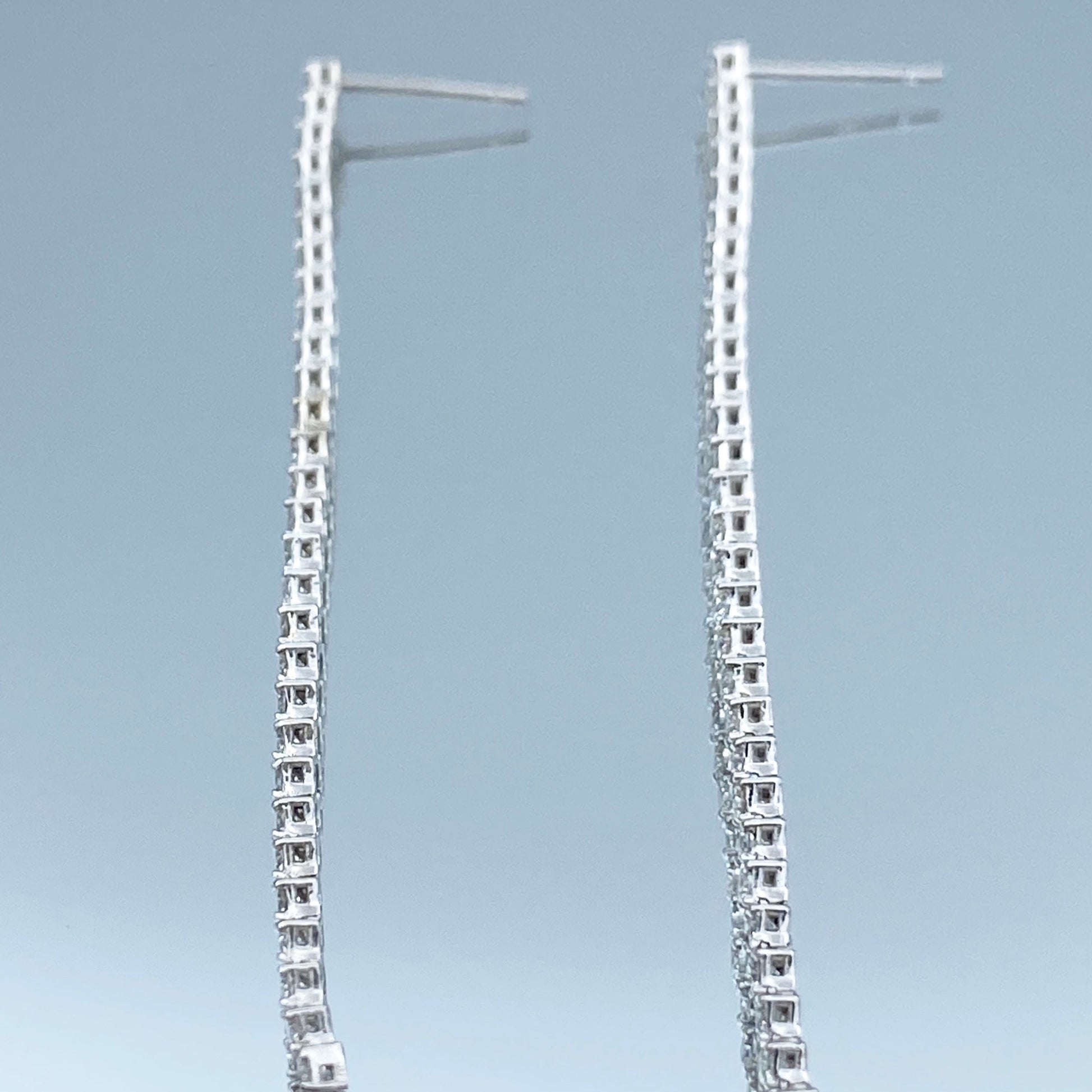 Diamond Long Linear Drop Earrings in 14K White Gold - L and L Jewelry