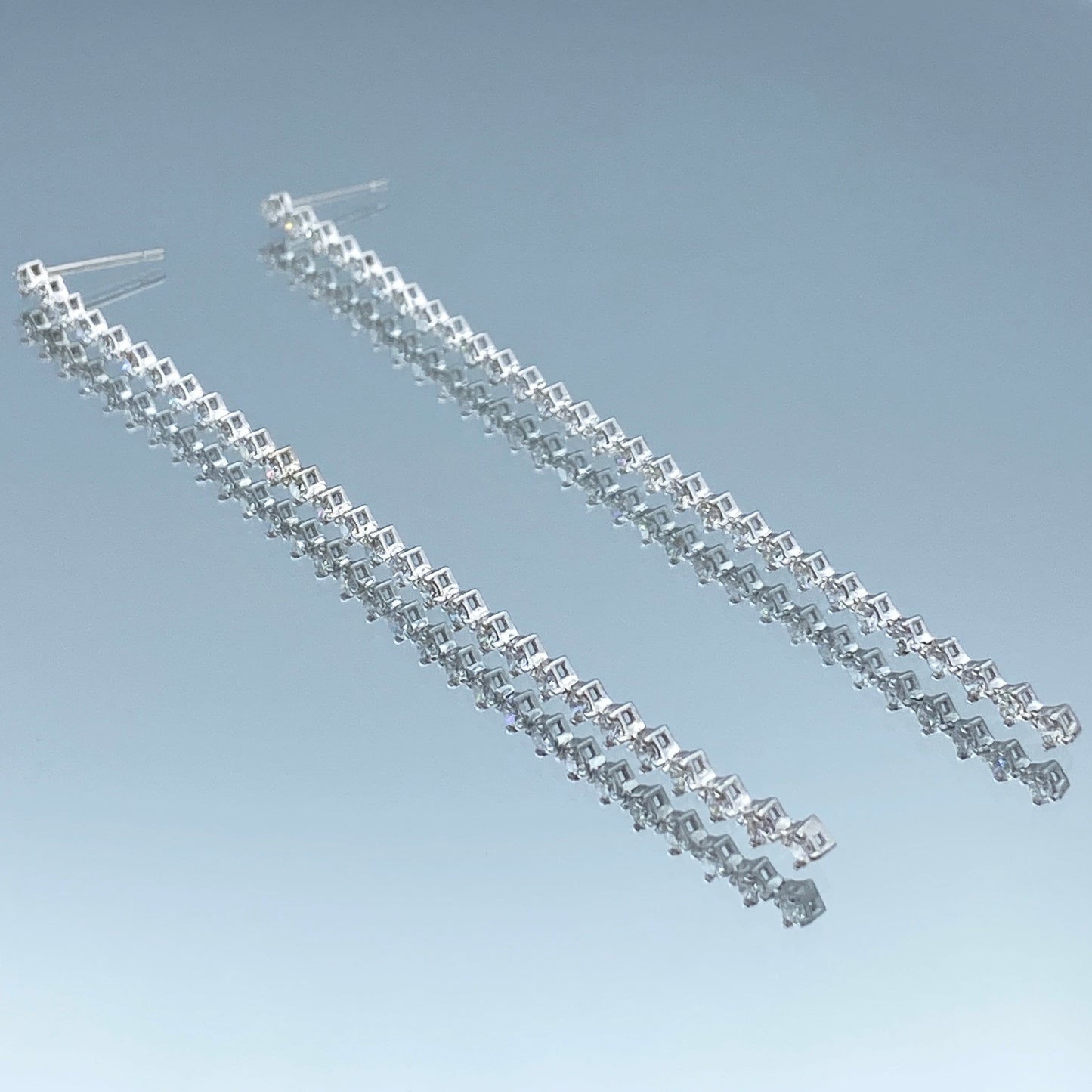 Diamond Long Linear Drop Earrings in 14K White Gold - L and L Jewelry