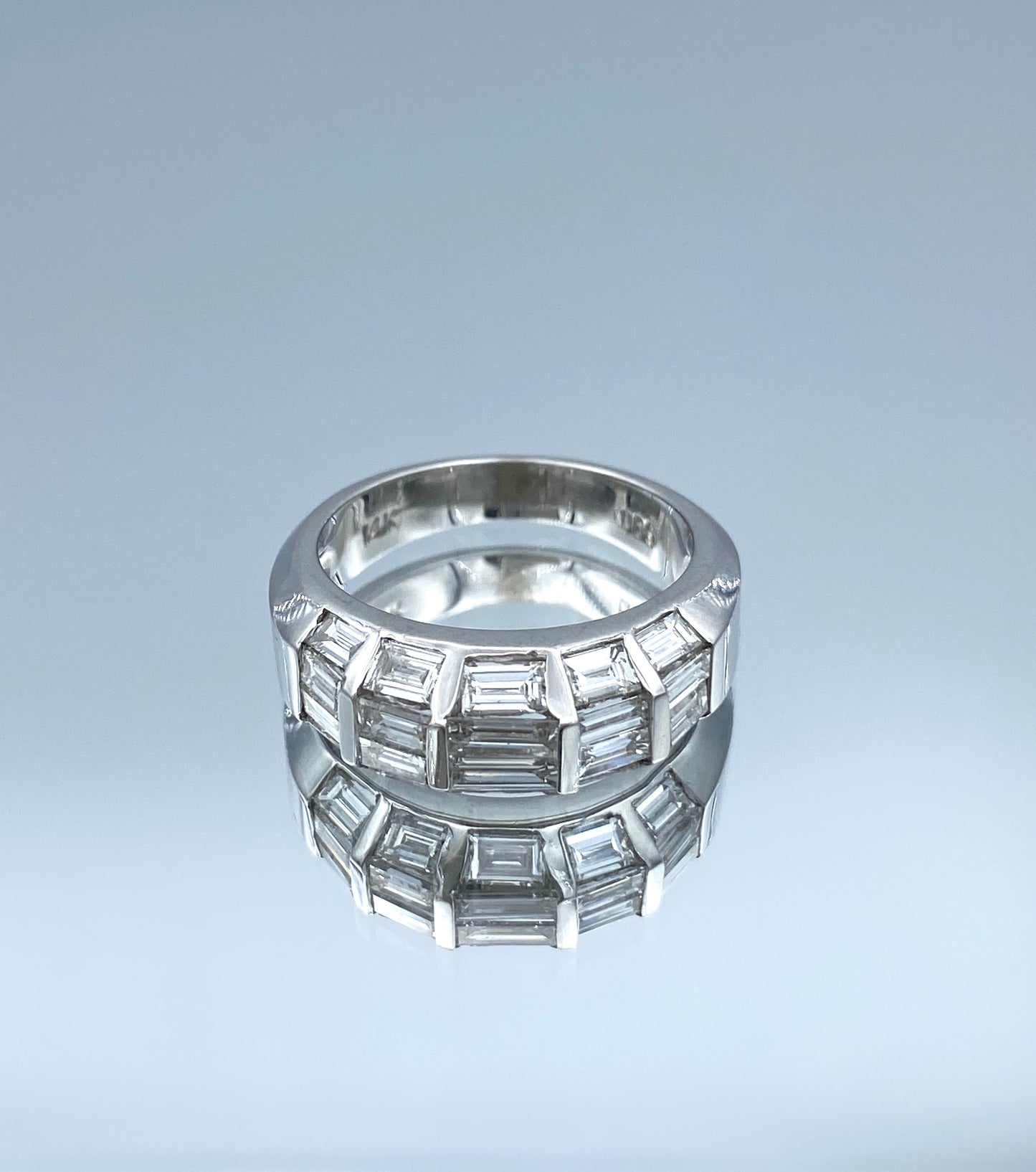 Chanel-Set Baguette-Cut Diamond Statement Ring in 14K White Gold - L and L Jewelry