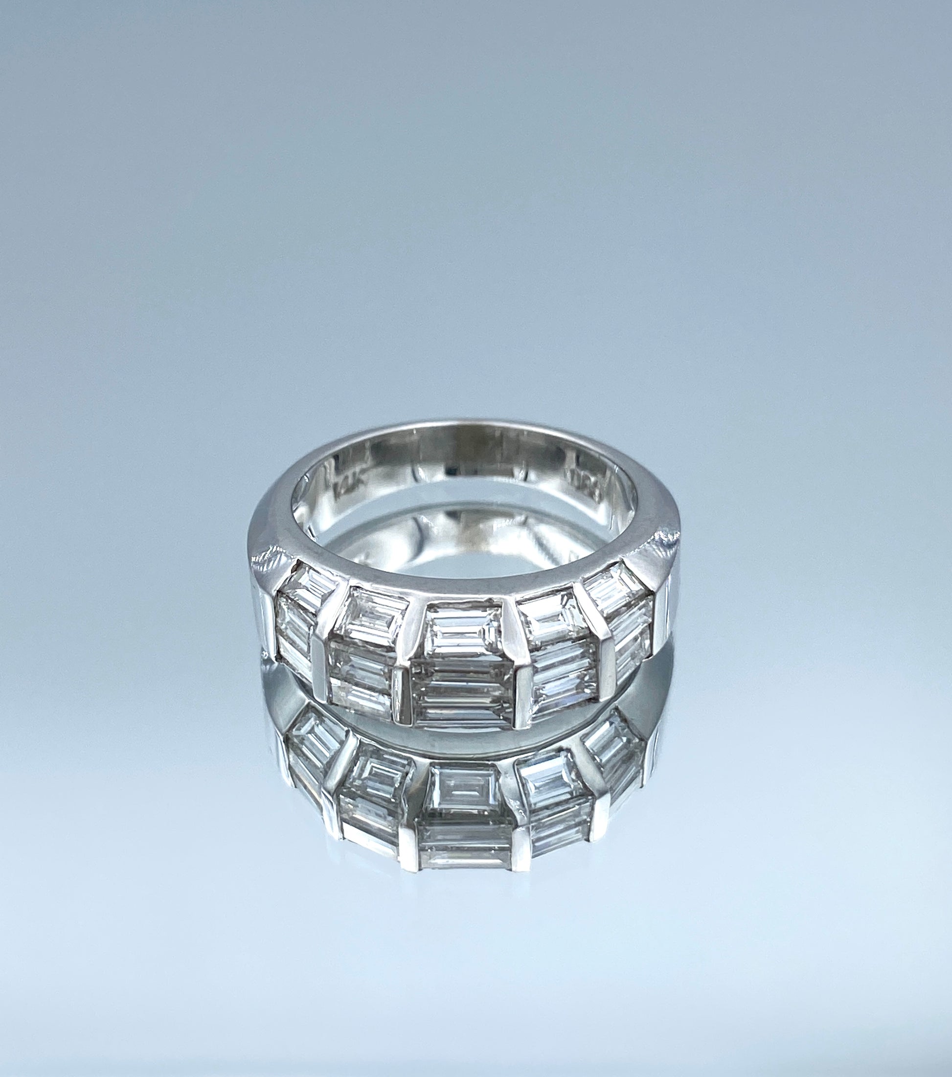 Chanel-Set Baguette-Cut Diamond Statement Ring in 14K White Gold - L and L Jewelry