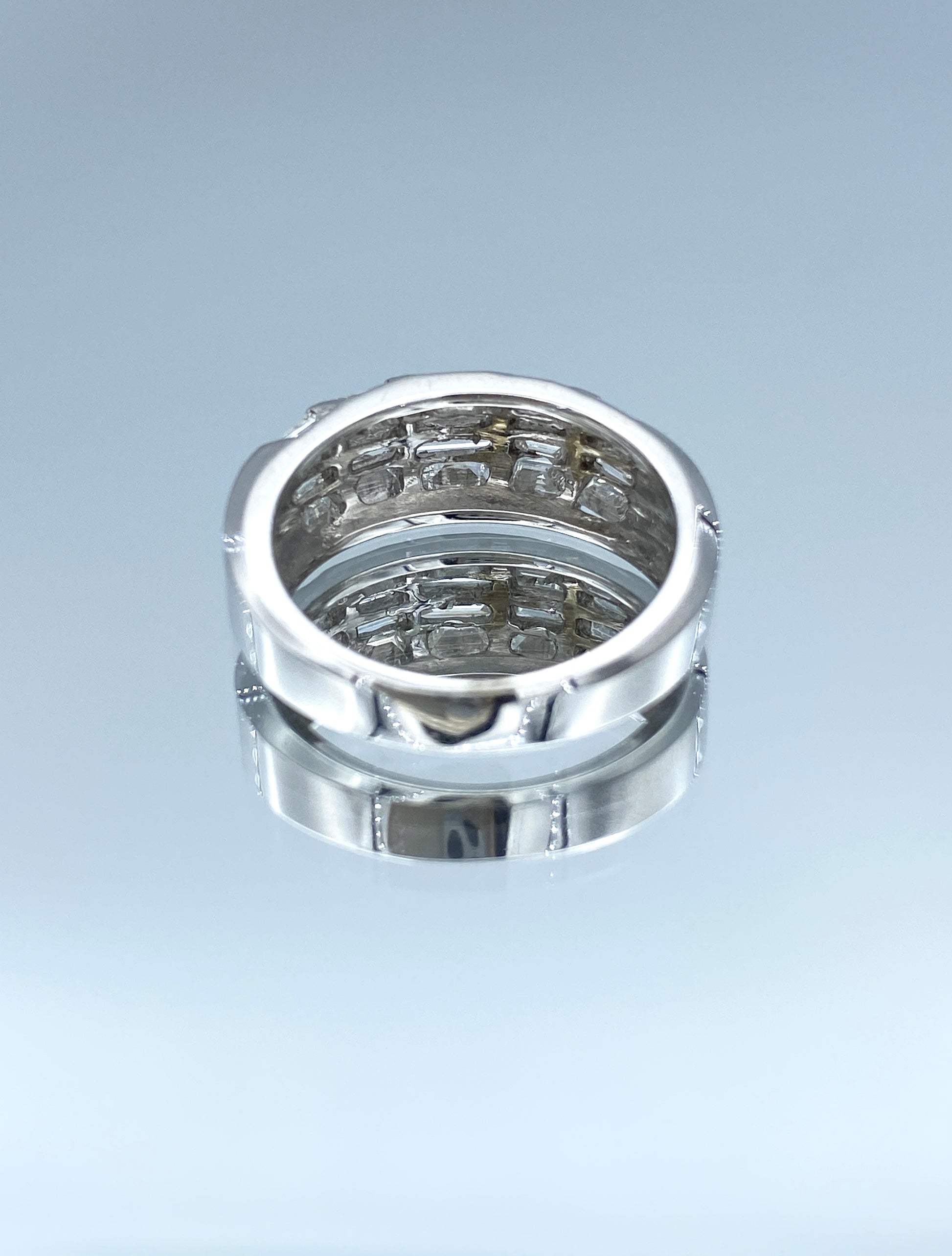 Chanel-Set Baguette-Cut Diamond Statement Ring in 14K White Gold - L and L Jewelry