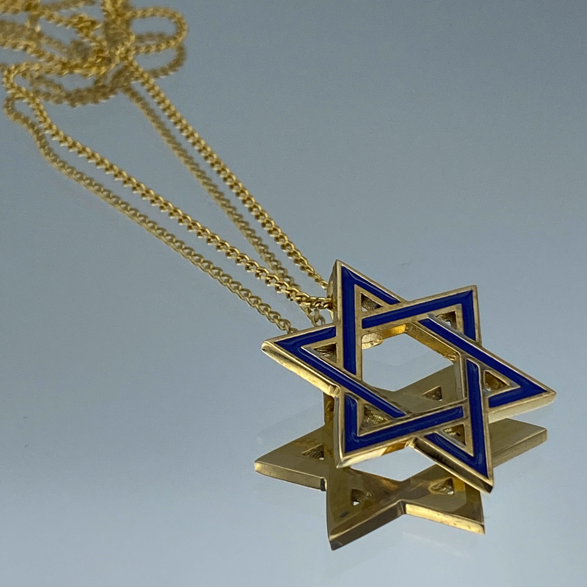 Blue Enameled Star of David Pendant in 18K Yellow Gold - L and L Jewelry